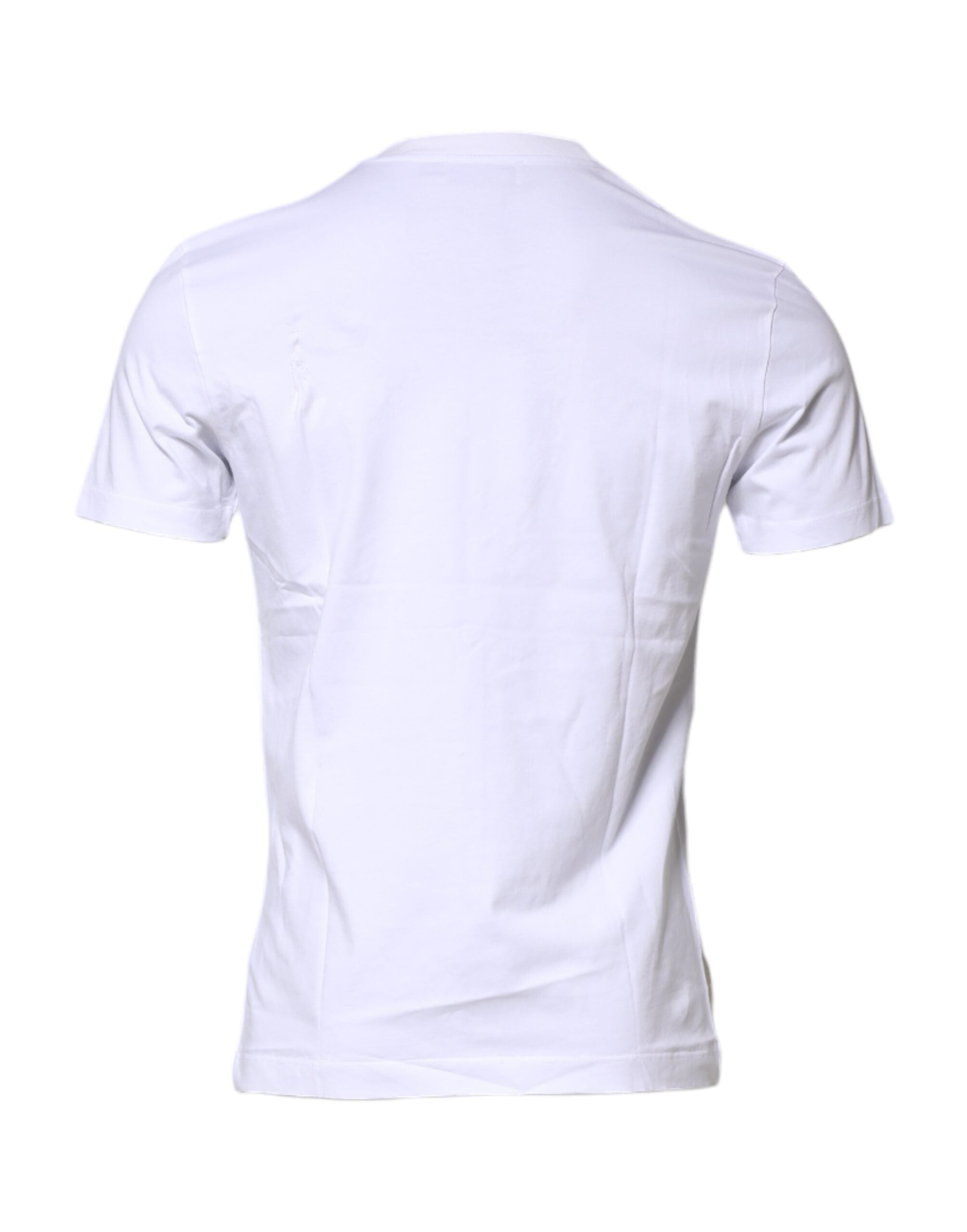 Dolce & Gabbana White Cotton Logo Patch Crew Neck Men's T-shirt (Pre-Owned)