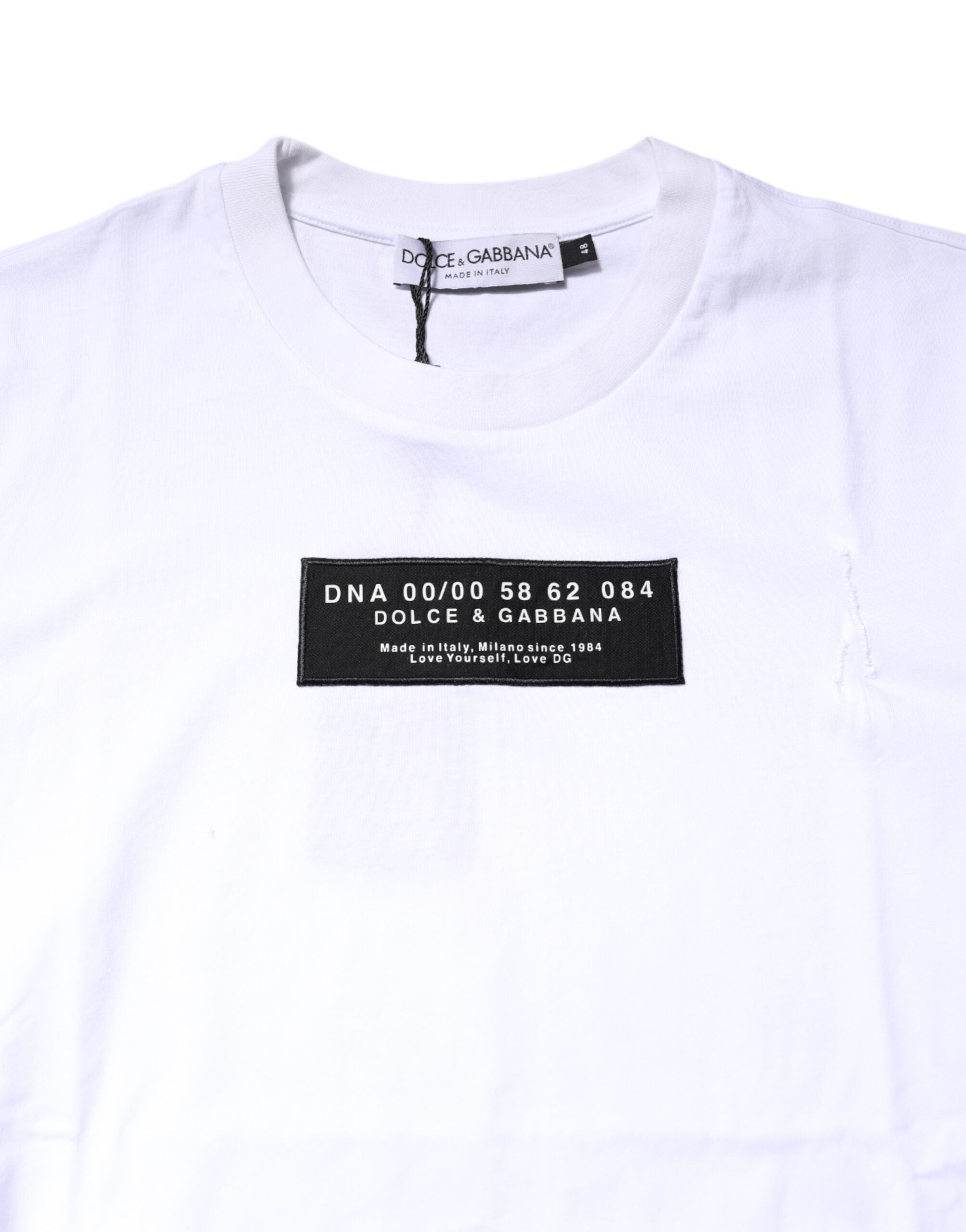 Dolce & Gabbana White Cotton Logo Patch Crew Neck Men's T-shirt (Pre-Owned)