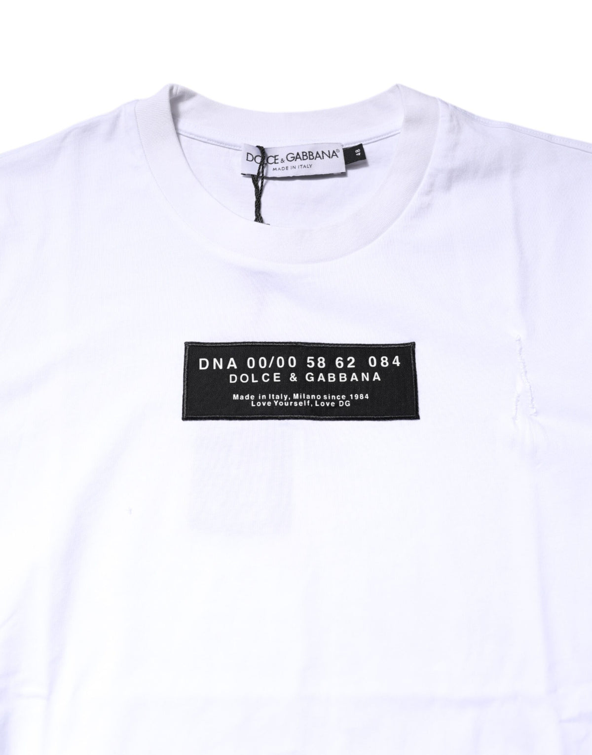 Dolce & Gabbana White Cotton Logo Patch Crew Neck Men's T-shirt (Pre-Owned)