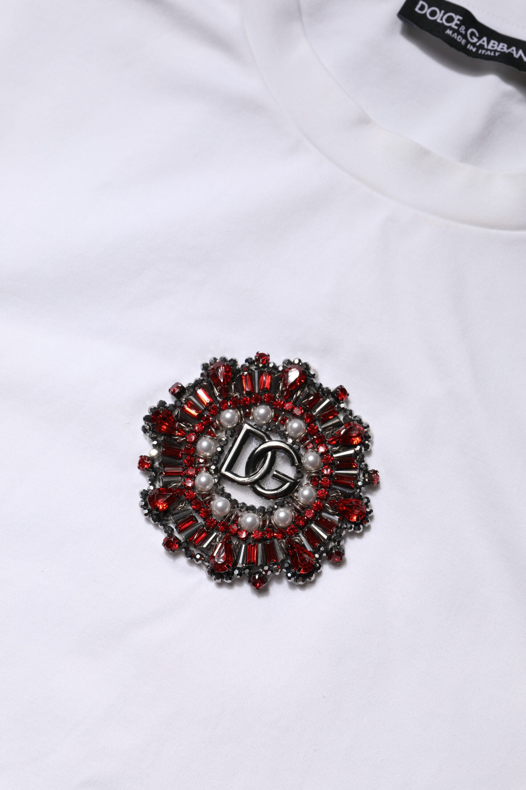 Dolce & Gabbana White Logo Embellish Short Sleeves Men's T-shirt (Pre-Owned)
