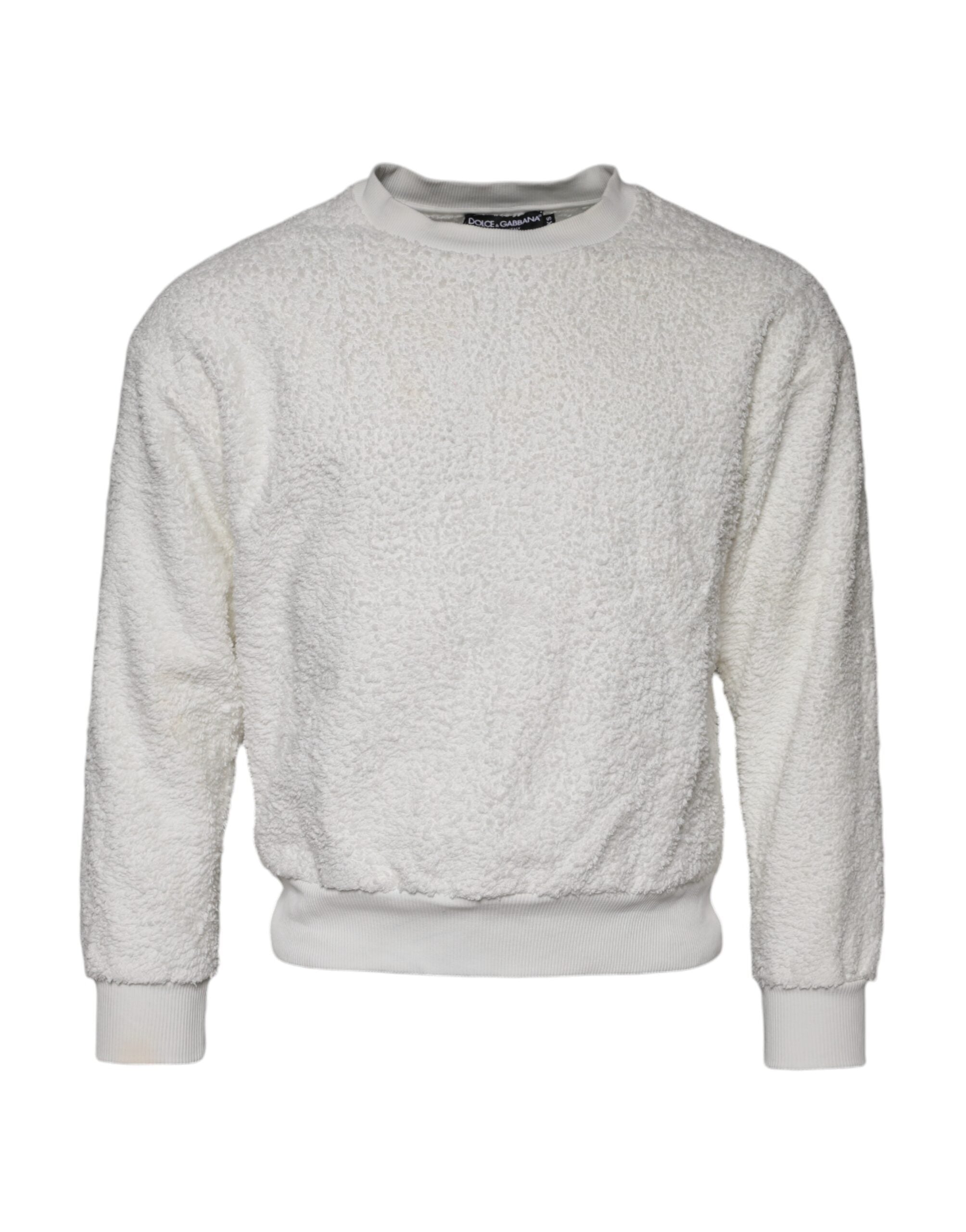 Dolce & Gabbana White Cotton Fleece Crew Neck Men's Sweater (Pre-Owned)