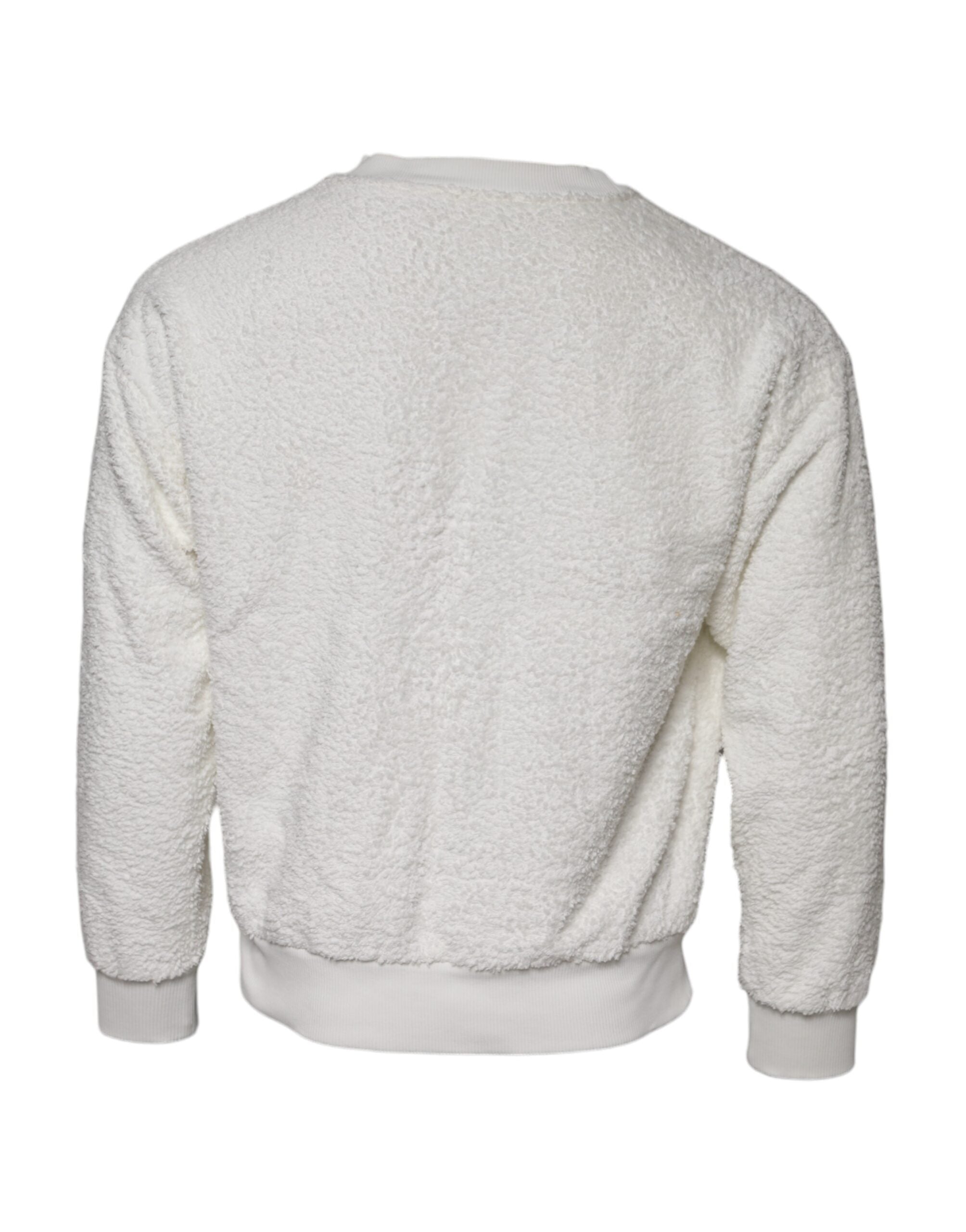 Dolce & Gabbana White Cotton Fleece Crew Neck Men's Sweater (Pre-Owned)