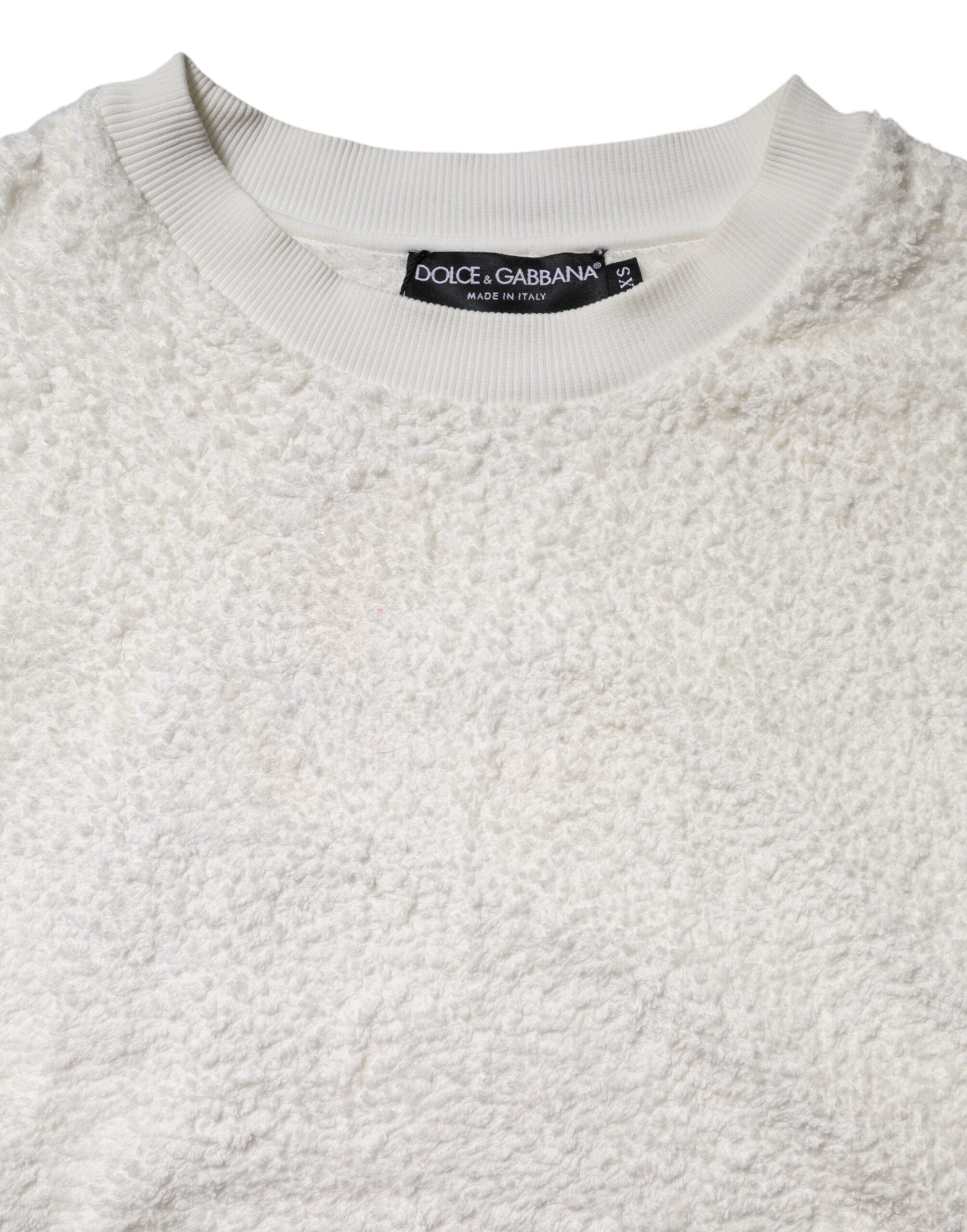 Dolce & Gabbana White Cotton Fleece Crew Neck Men's Sweater (Pre-Owned)