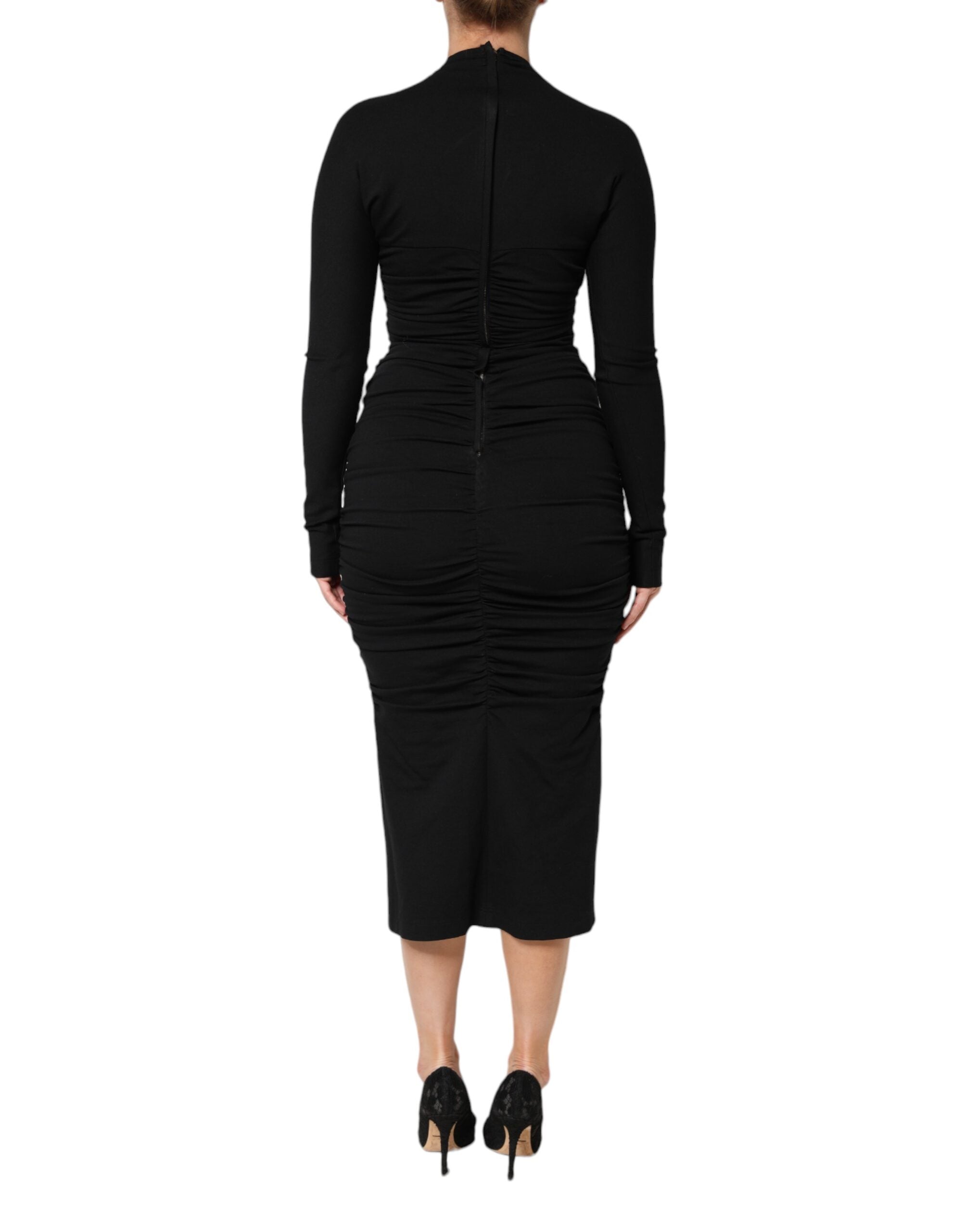 Dolce & Gabbana Black Long Sleeves Sheath Midi Women's Dress