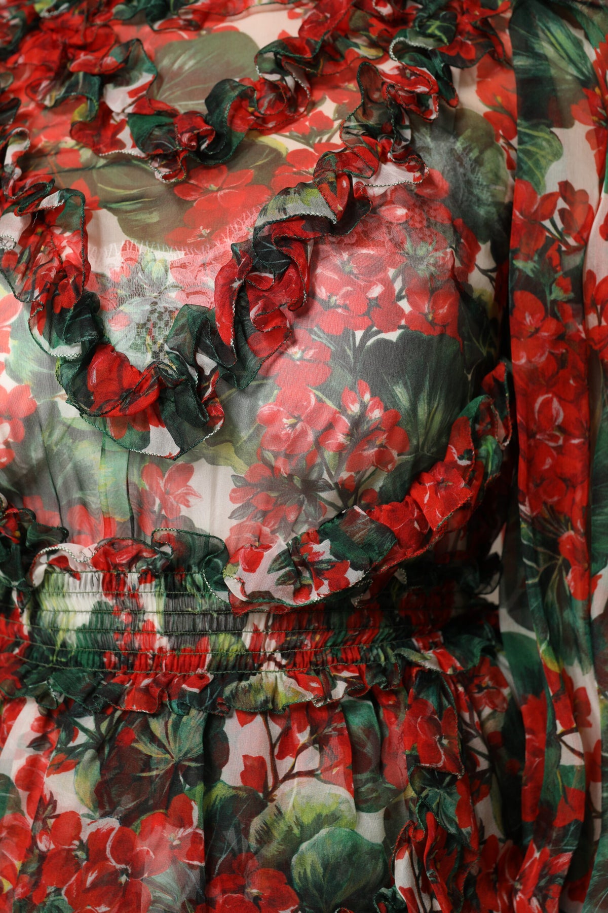 Dolce & Gabbana Multicolor Ruffle Floral Long Sleeves Women's Dress