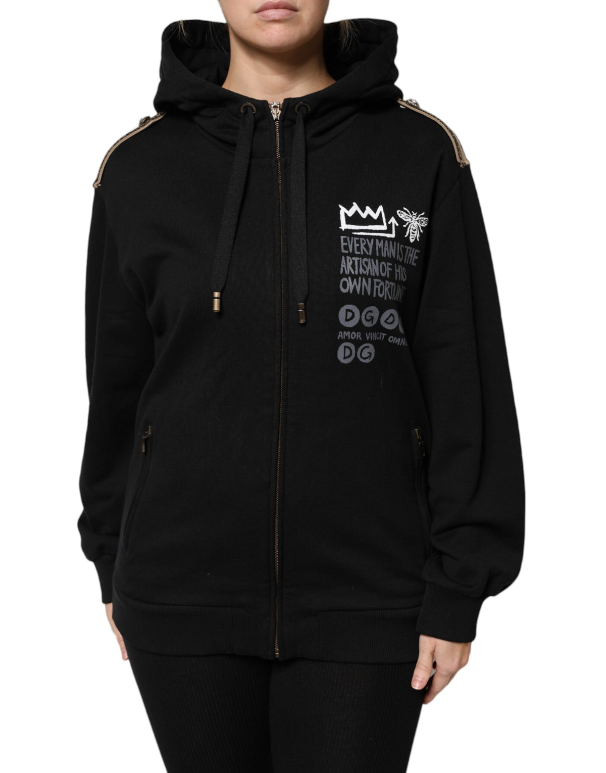 Dolce & Gabbana Black Logo Hooded Full Zip Sweatshirt Women's Jacket