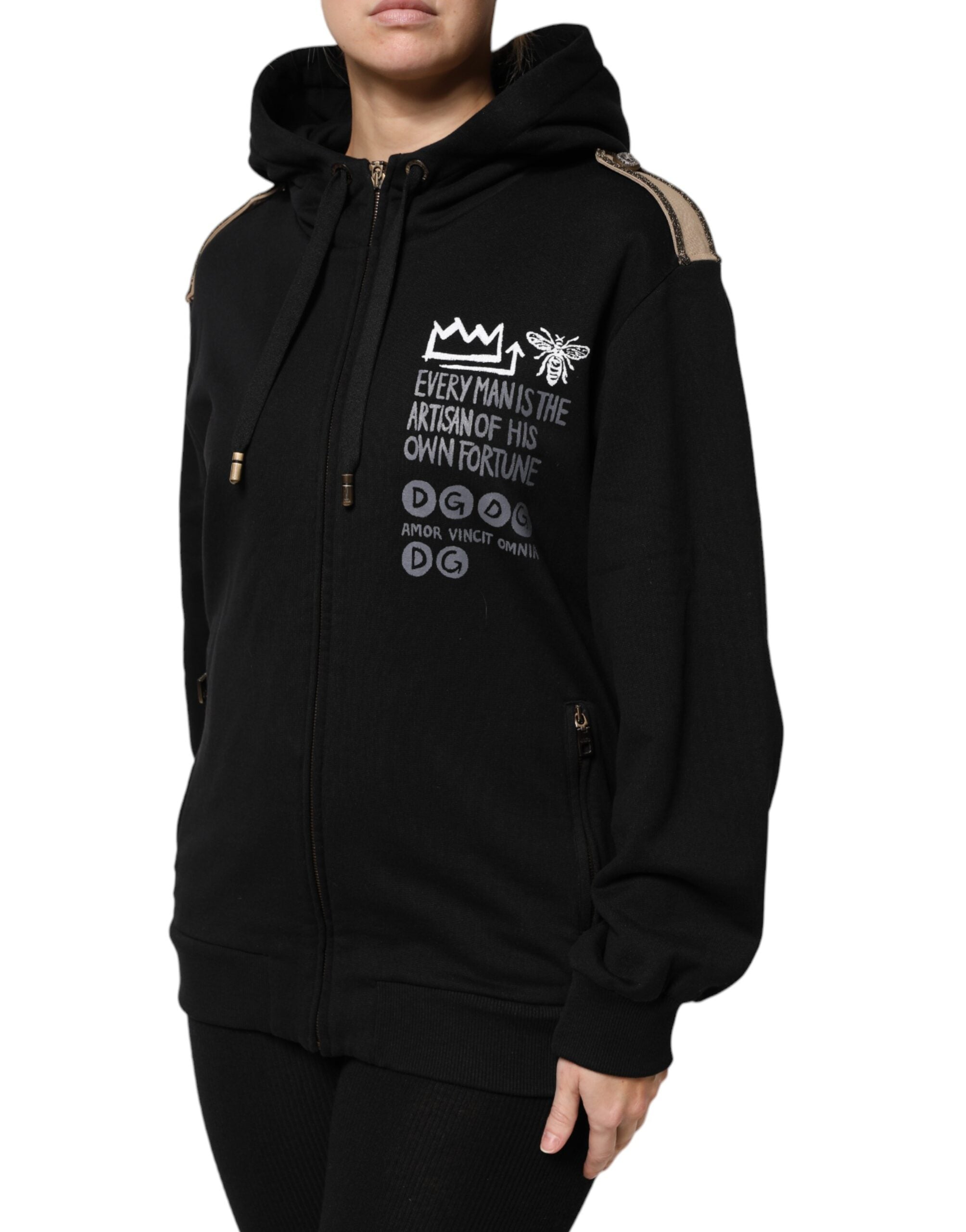 Dolce & Gabbana Black Logo Hooded Full Zip Sweatshirt Women's Jacket