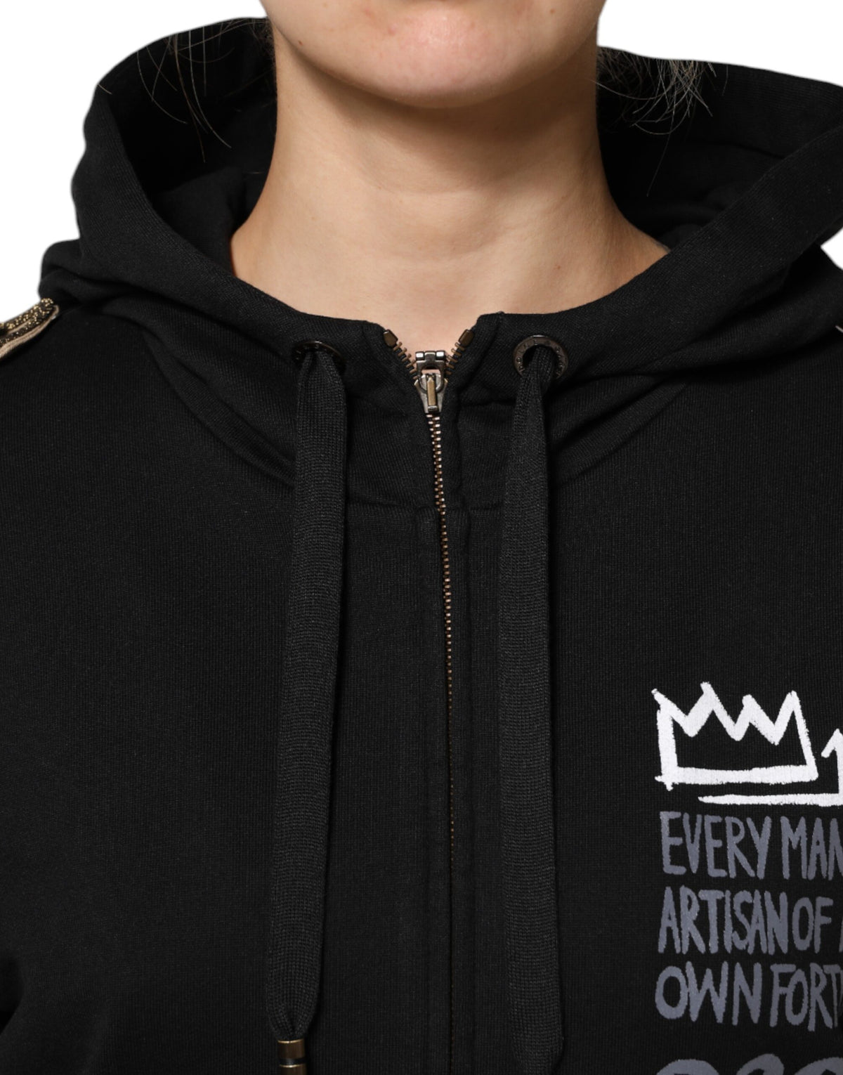 Dolce & Gabbana Black Logo Hooded Full Zip Sweatshirt Women's Jacket