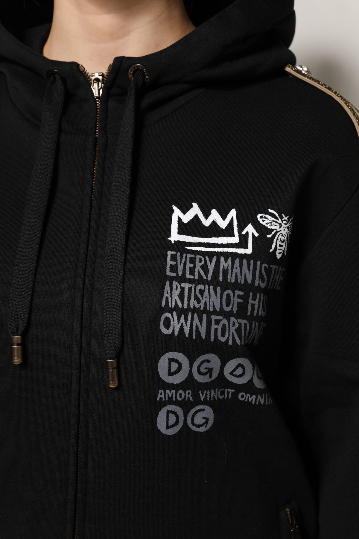 Dolce & Gabbana Black Logo Hooded Full Zip Sweatshirt Women's Jacket