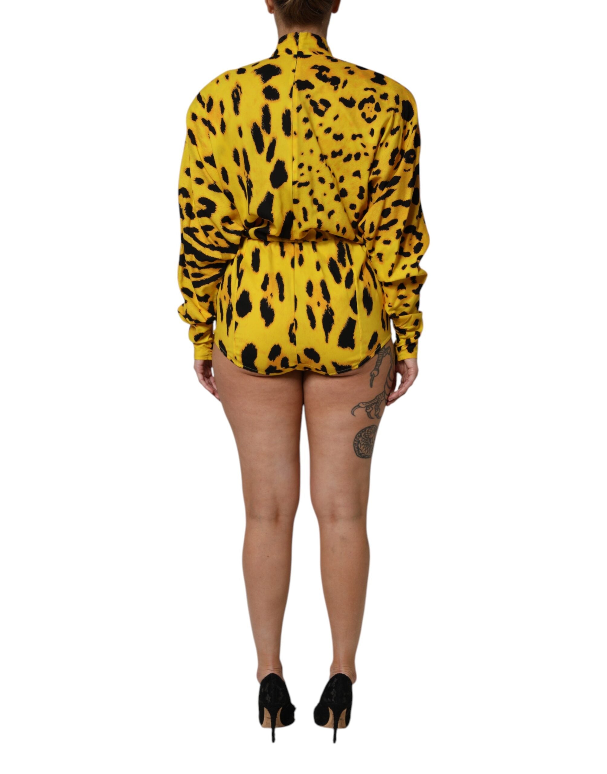 Dolce & Gabbana Yellow Leopard Long Sleeves Jumpsuit Women's Dress