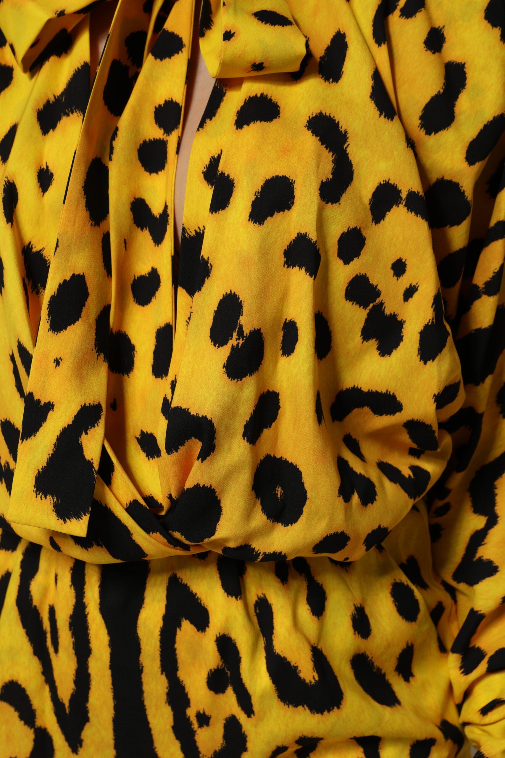 Dolce & Gabbana Yellow Leopard Long Sleeves Jumpsuit Women's Dress