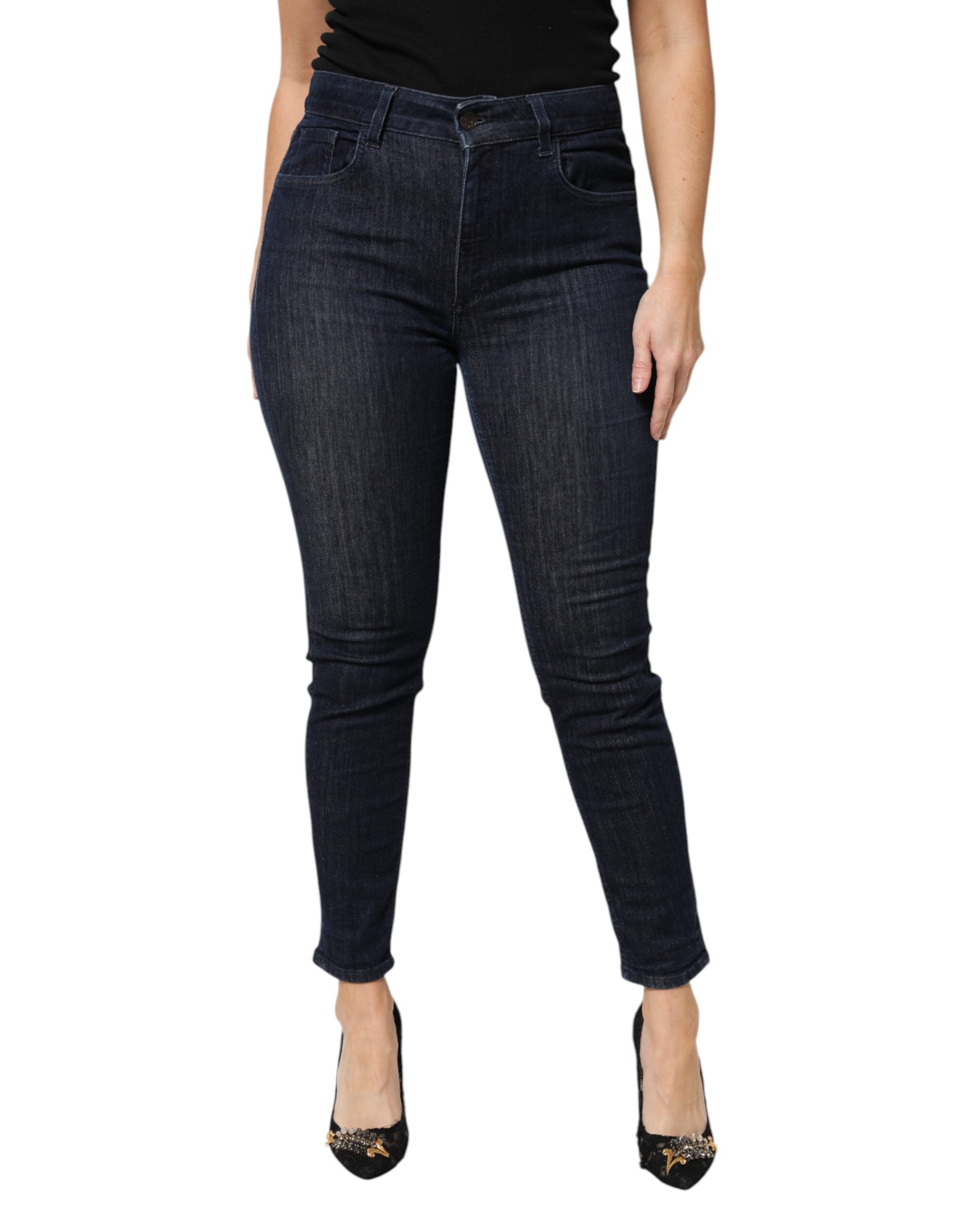 Dolce & Gabbana Dark Blue Cotton Skinny Cropped Denim Women's Jeans (Pre-Owned)