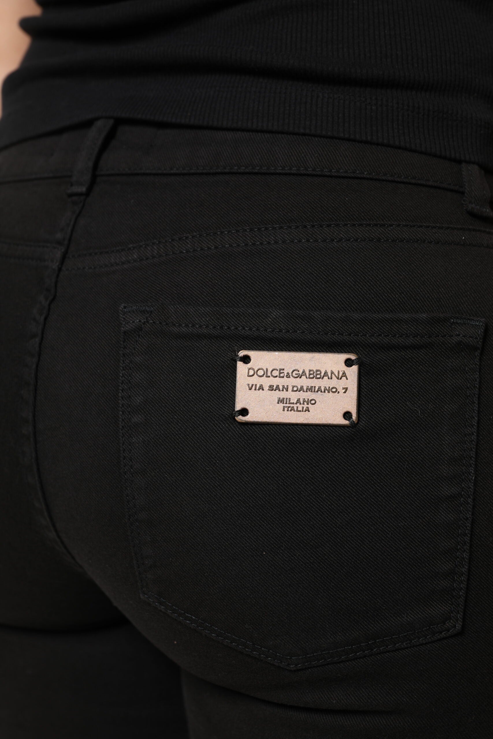 Dolce & Gabbana Black Cotton Logo Mid Waist Skinny Denim Women's Jeans