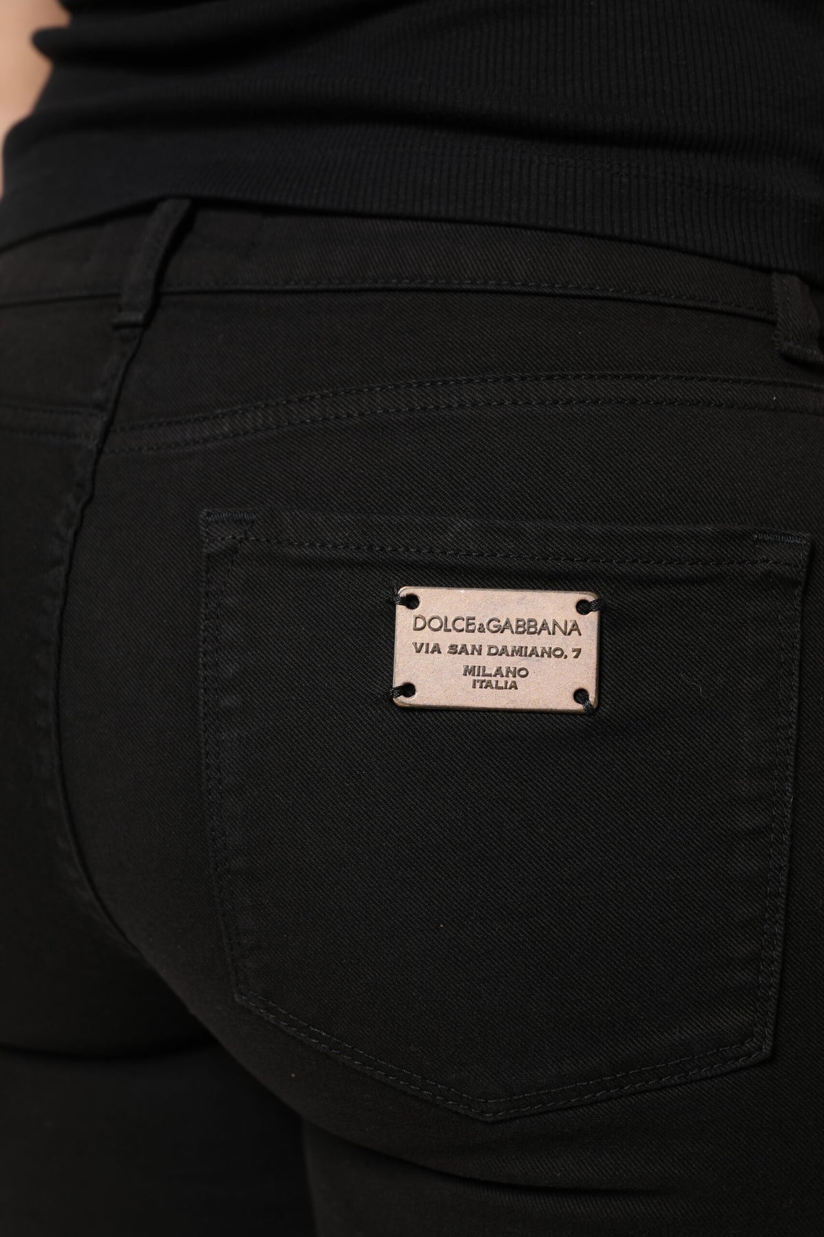 Dolce & Gabbana Black Cotton Logo Mid Waist Skinny Denim Women's Jeans