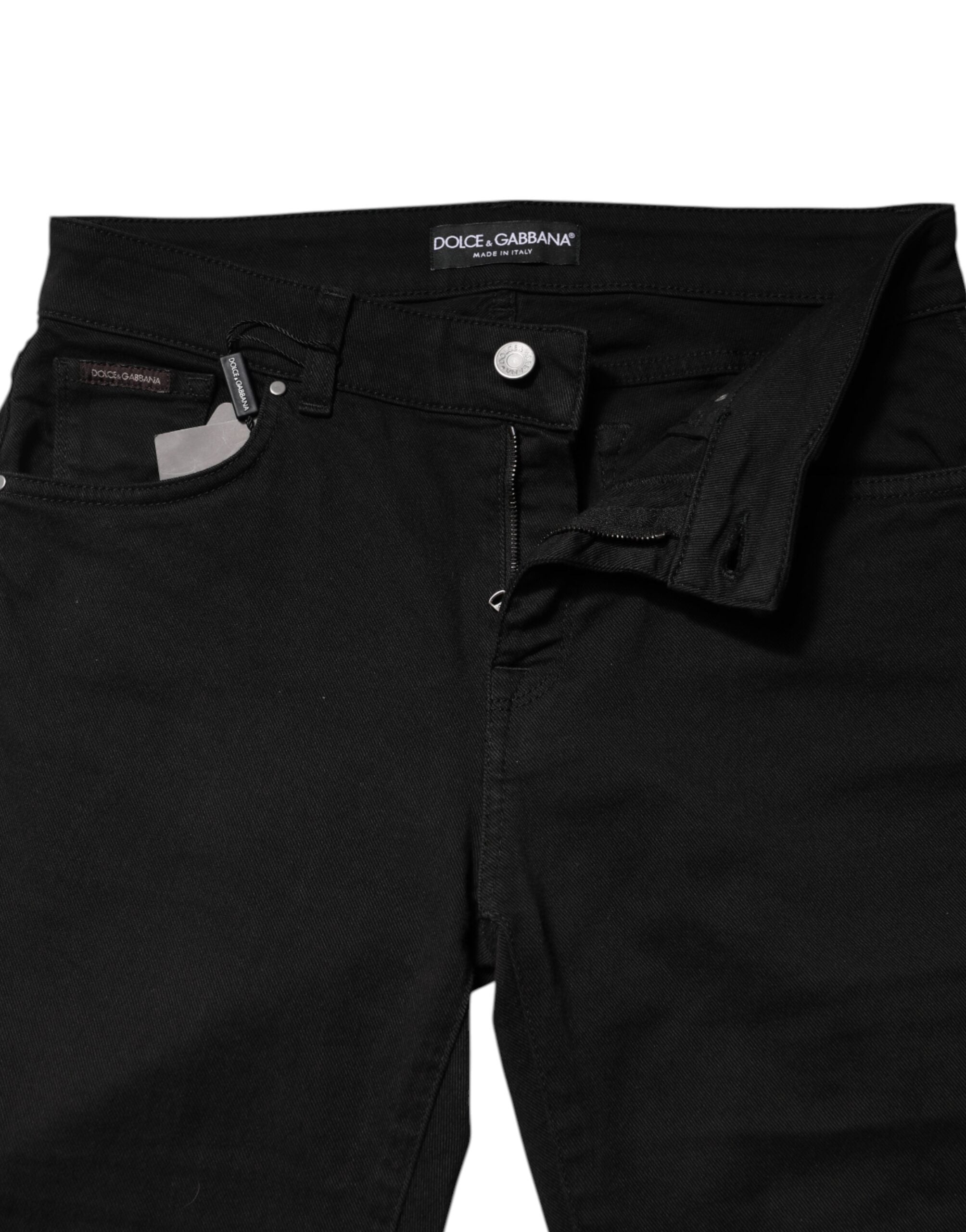 Dolce & Gabbana Black Cotton Logo Mid Waist Skinny Denim Women's Jeans