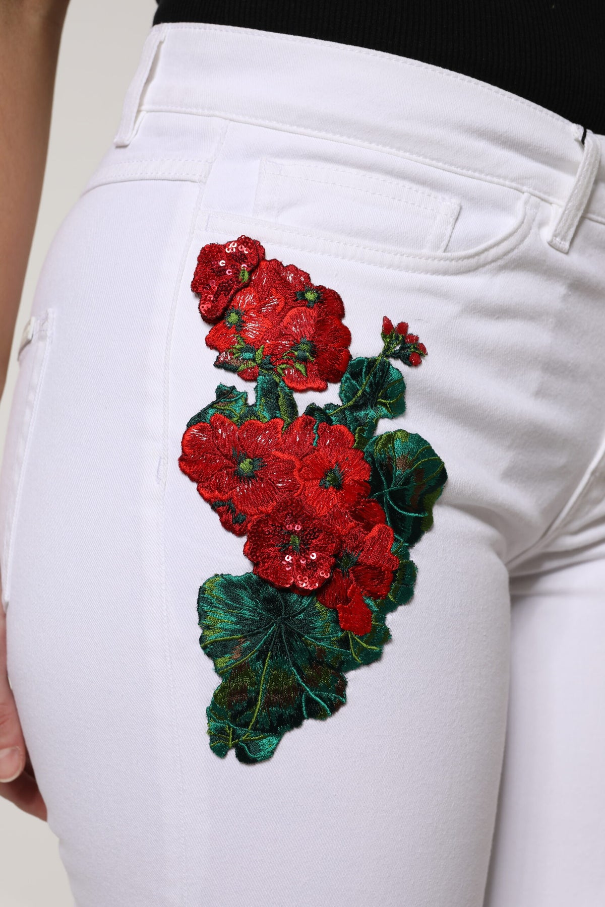 Dolce & Gabbana White Floral Sequined GIRLY Denim Women's Jeans