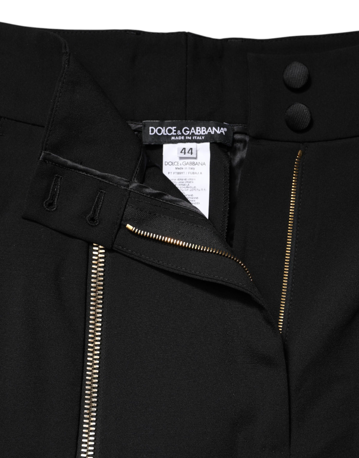 Dolce & Gabbana Black Wool High Waist Zipper Tapered Women's Pants