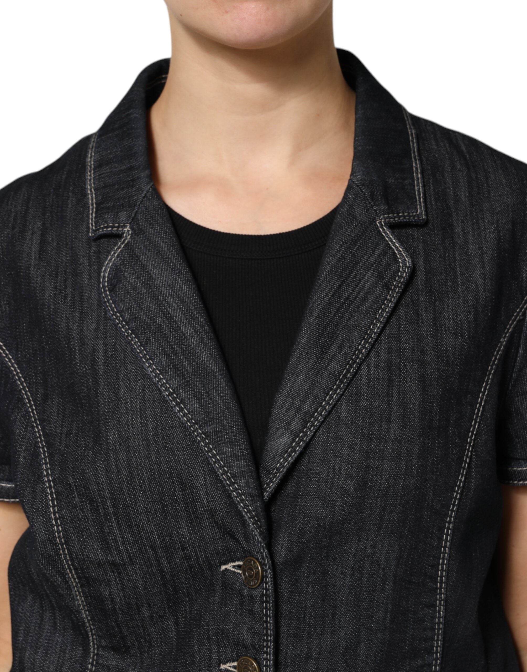 Escada Black Cotton Blend Denim Top Skirt Casual Women's Set (Pre-Owned)