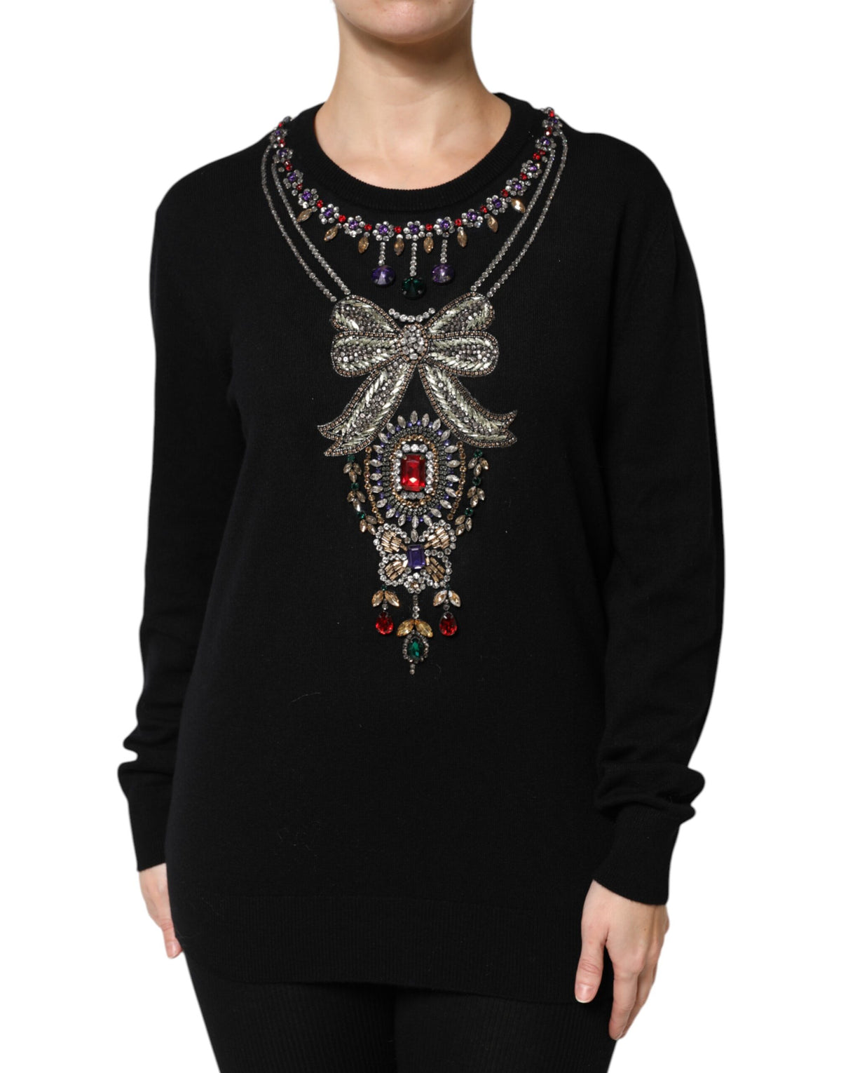 Dolce & Gabbana Black Cashmere Crystal Embellished Women's Sweater