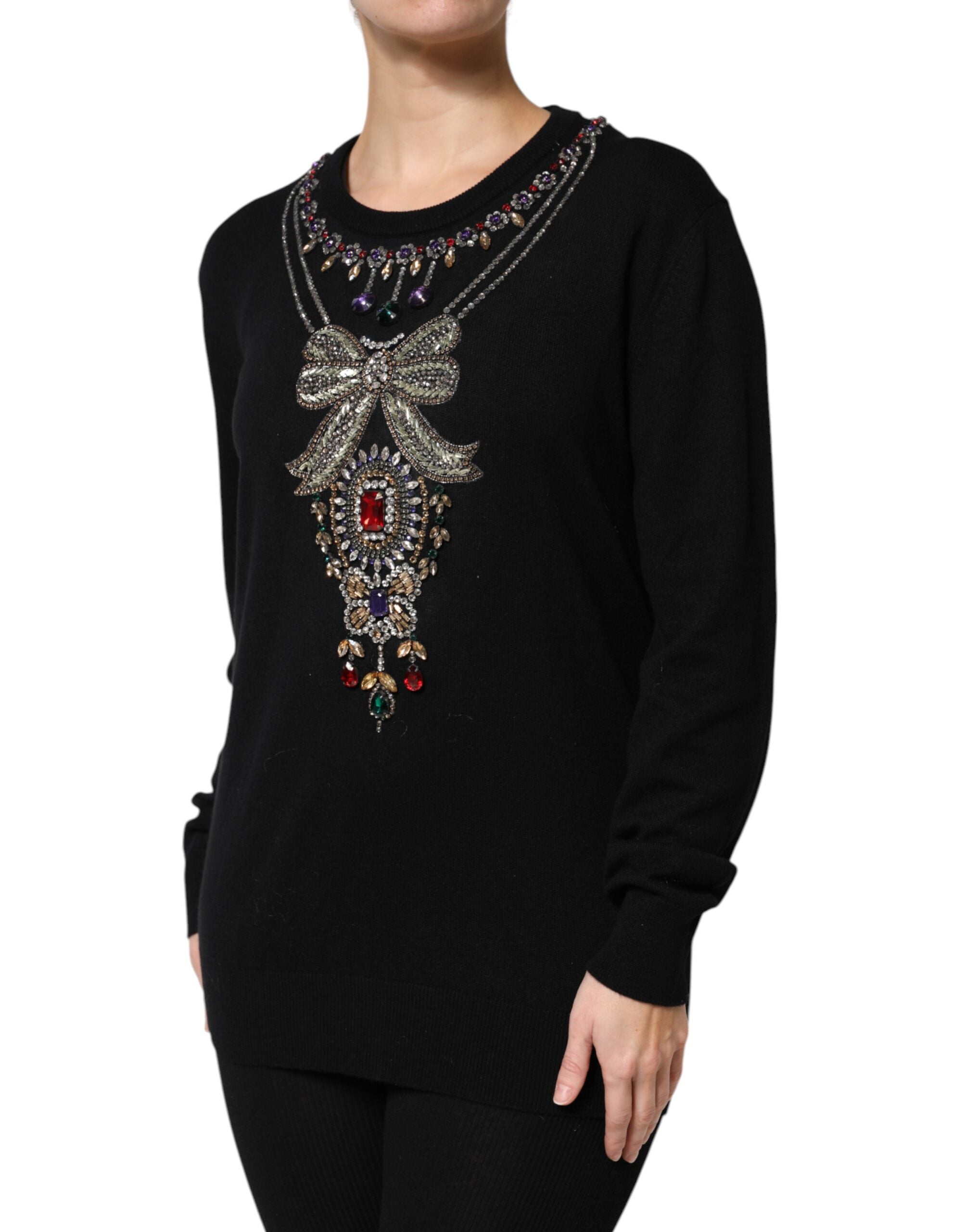Dolce & Gabbana Black Cashmere Crystal Embellished Women's Sweater