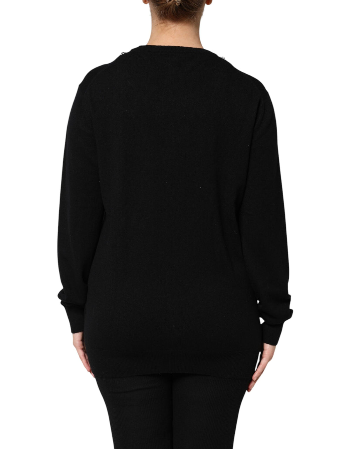 Dolce & Gabbana Black Cashmere Crystal Embellished Women's Sweater