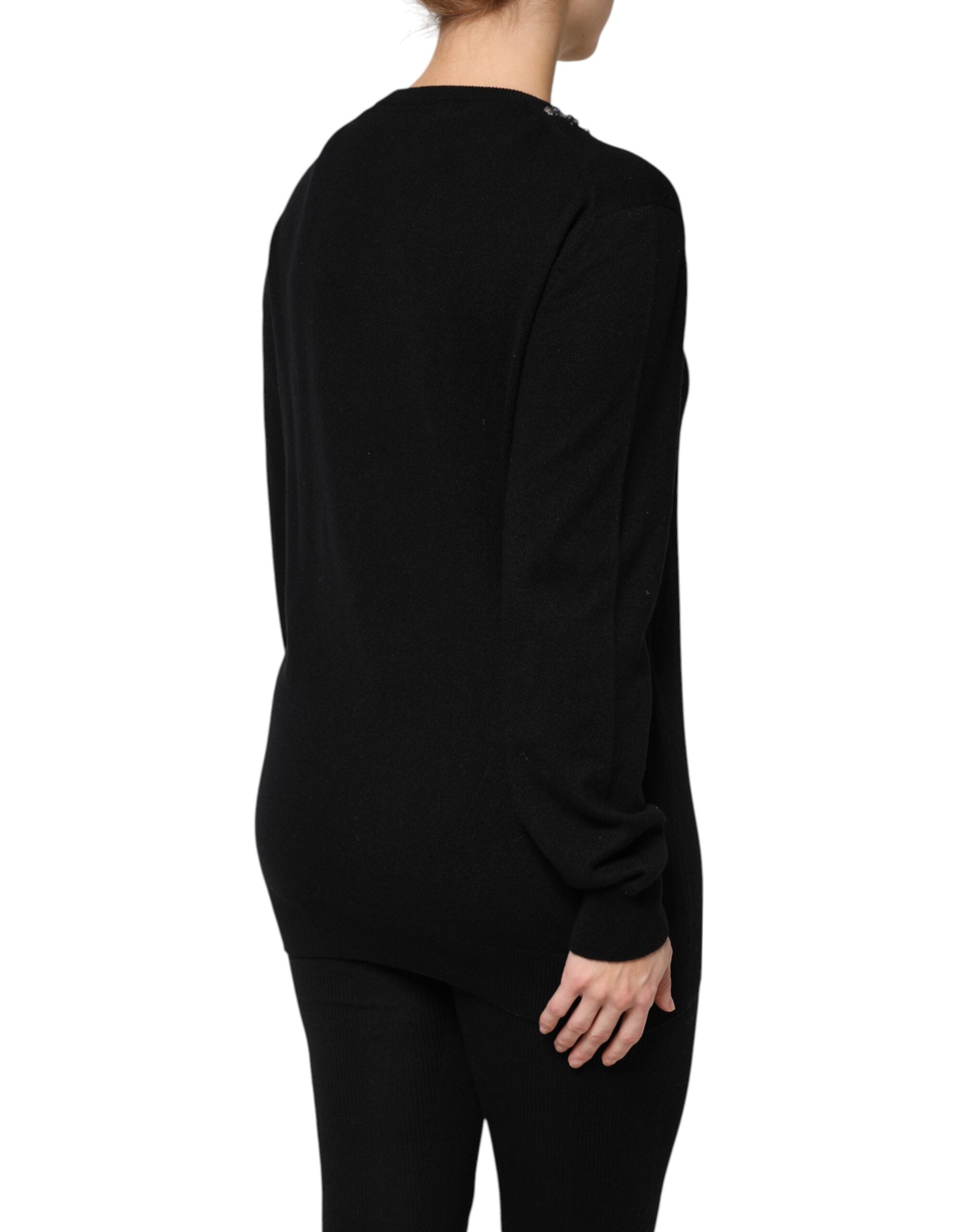 Dolce & Gabbana Black Cashmere Crystal Embellished Women's Sweater
