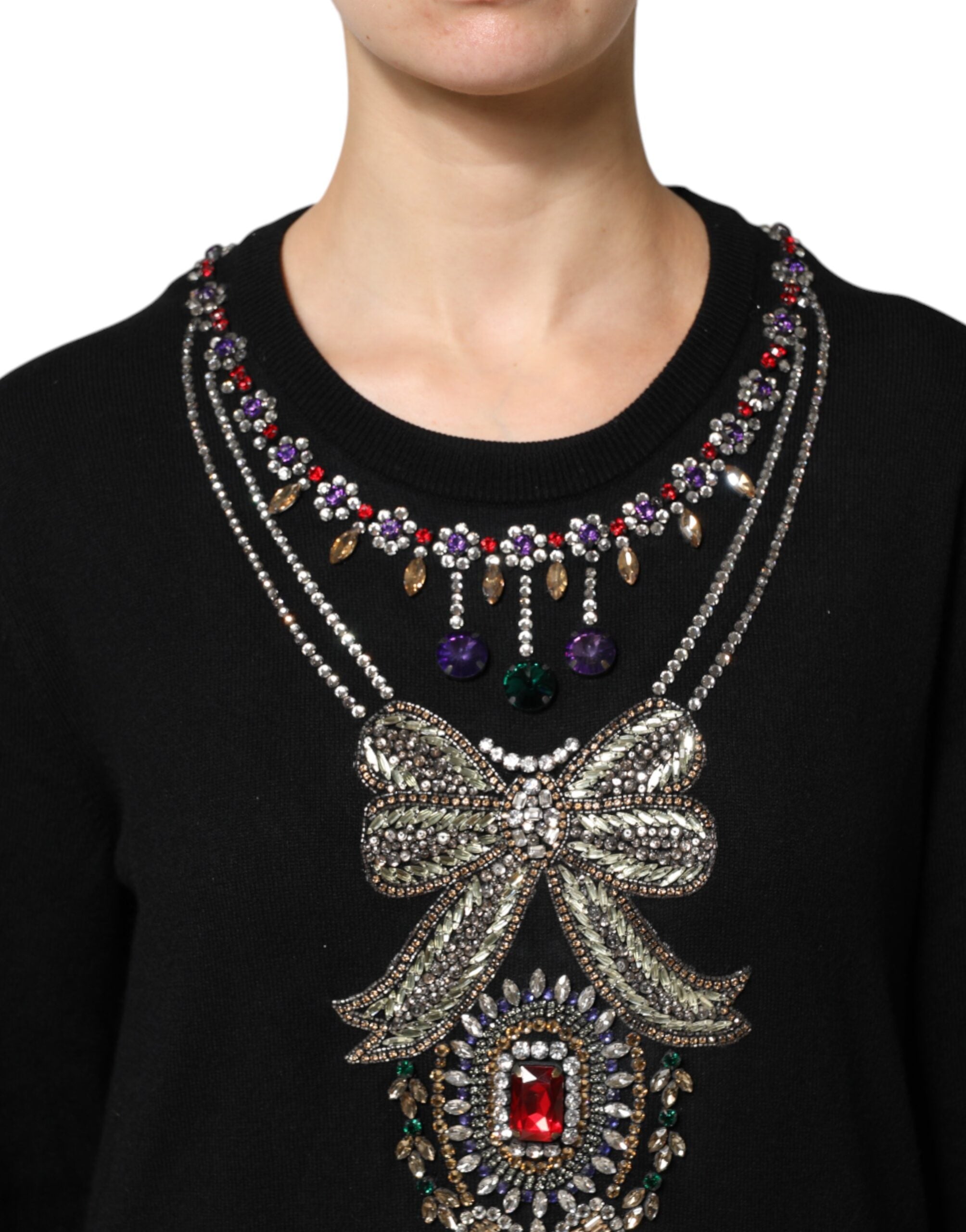 Dolce & Gabbana Black Cashmere Crystal Embellished Women's Sweater