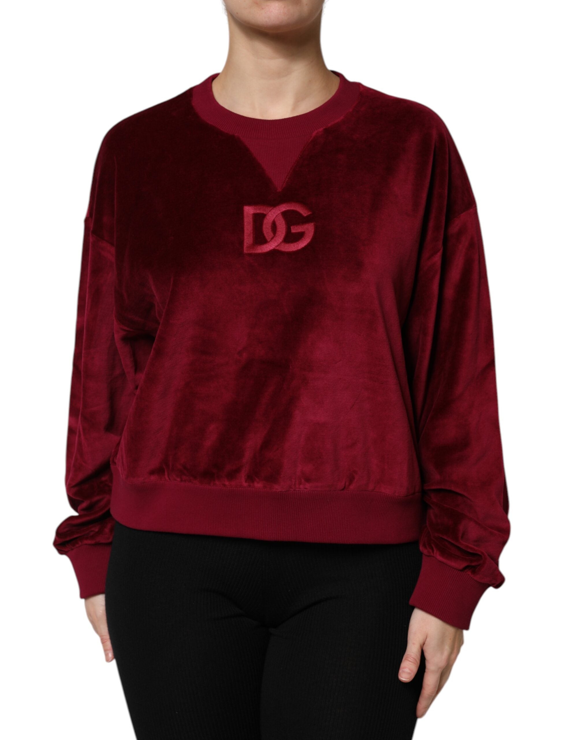 Dolce & Gabbana Red Cotton Velvet Crew Neck Pullover Women's Sweater