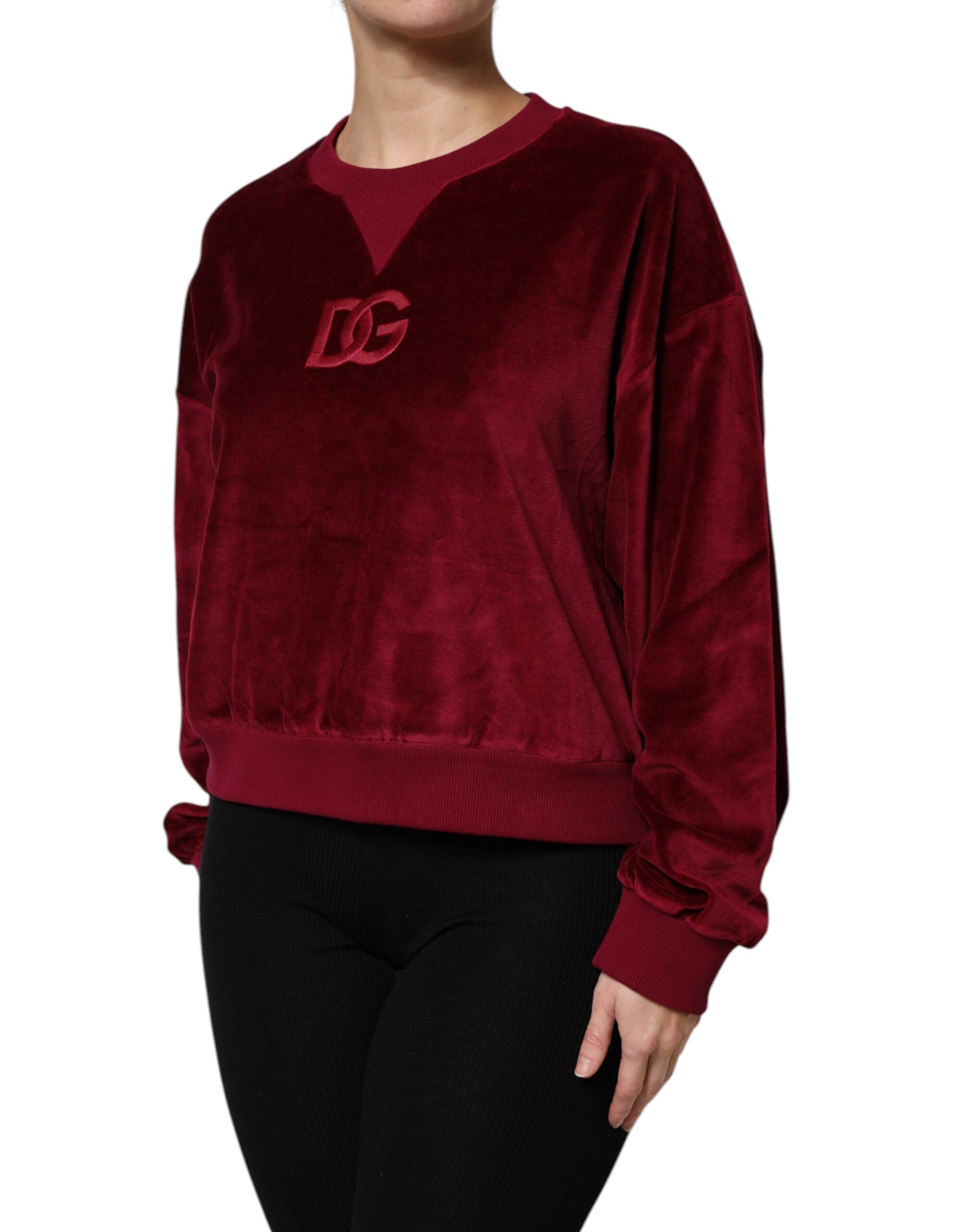 Dolce & Gabbana Red Cotton Velvet Crew Neck Pullover Women's Sweater