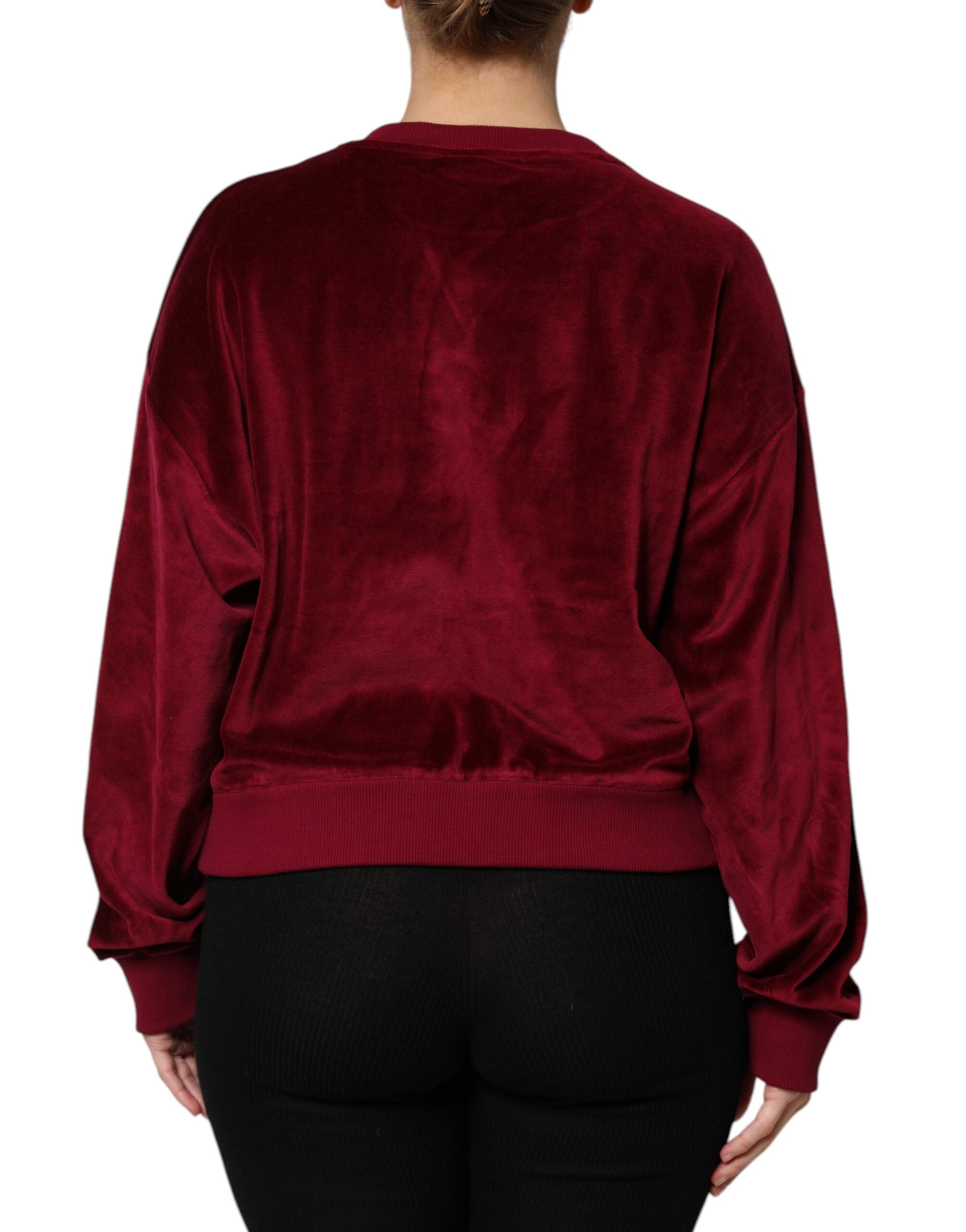 Dolce & Gabbana Red Cotton Velvet Crew Neck Pullover Women's Sweater