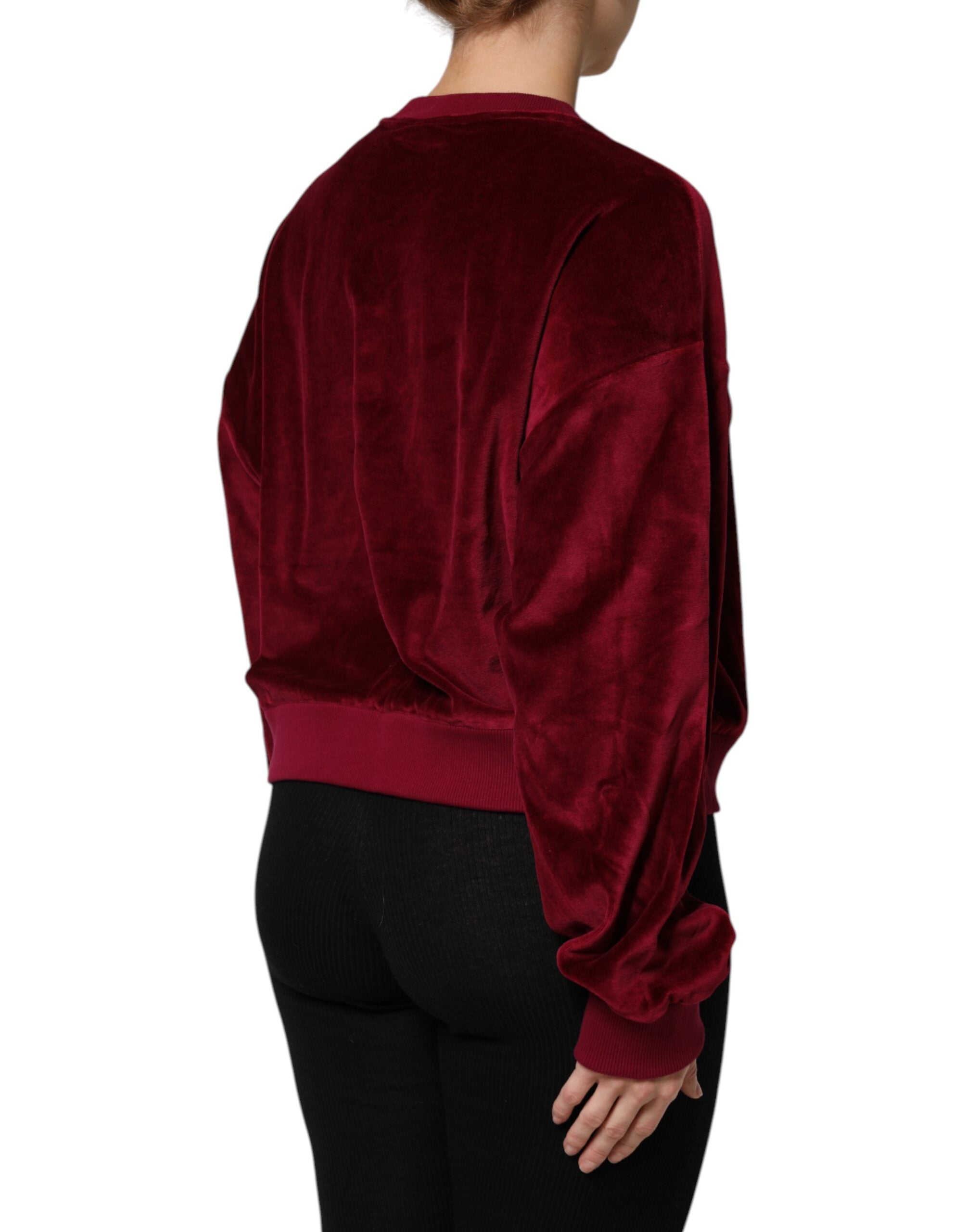 Dolce & Gabbana Red Cotton Velvet Crew Neck Pullover Women's Sweater