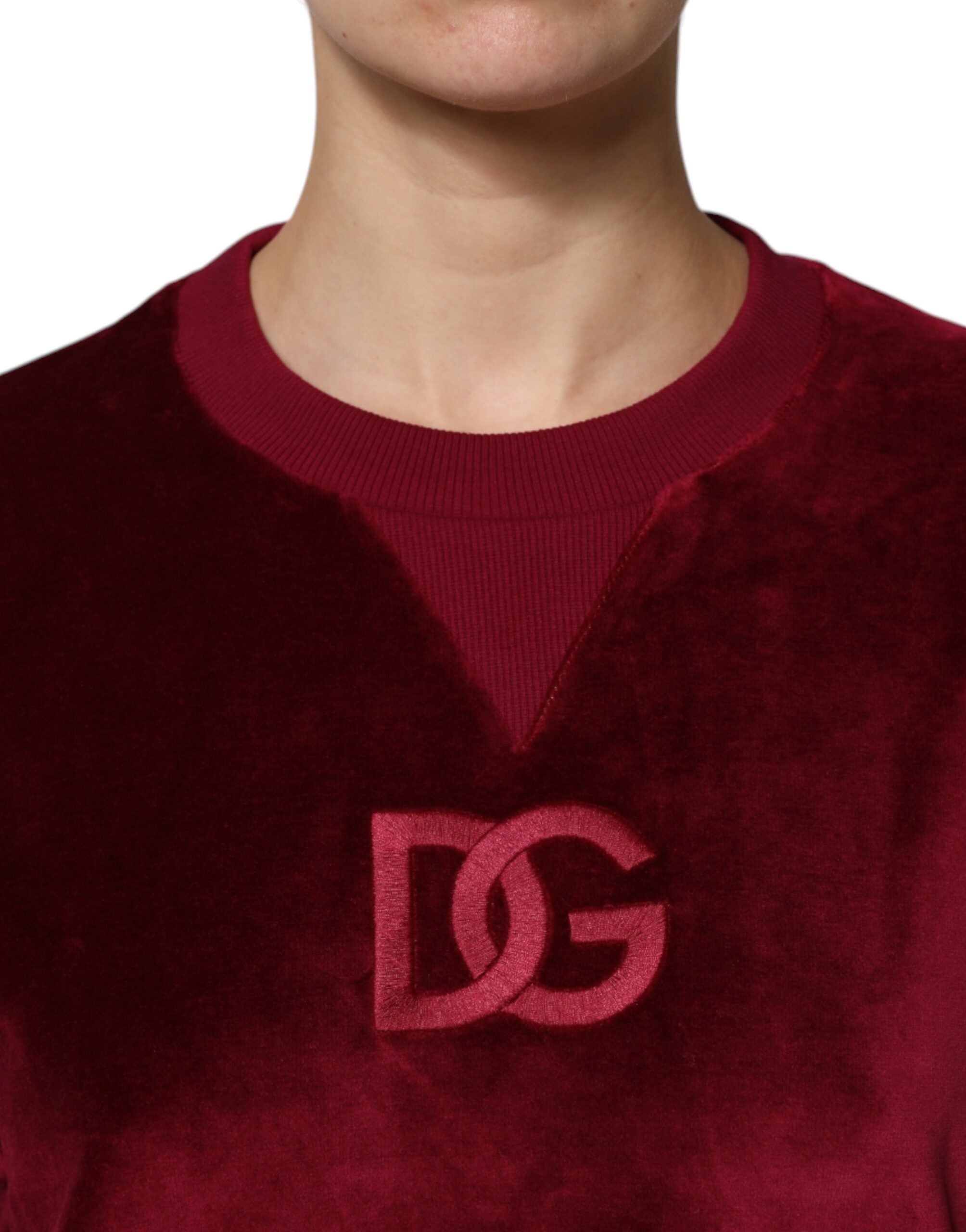 Dolce & Gabbana Red Cotton Velvet Crew Neck Pullover Women's Sweater