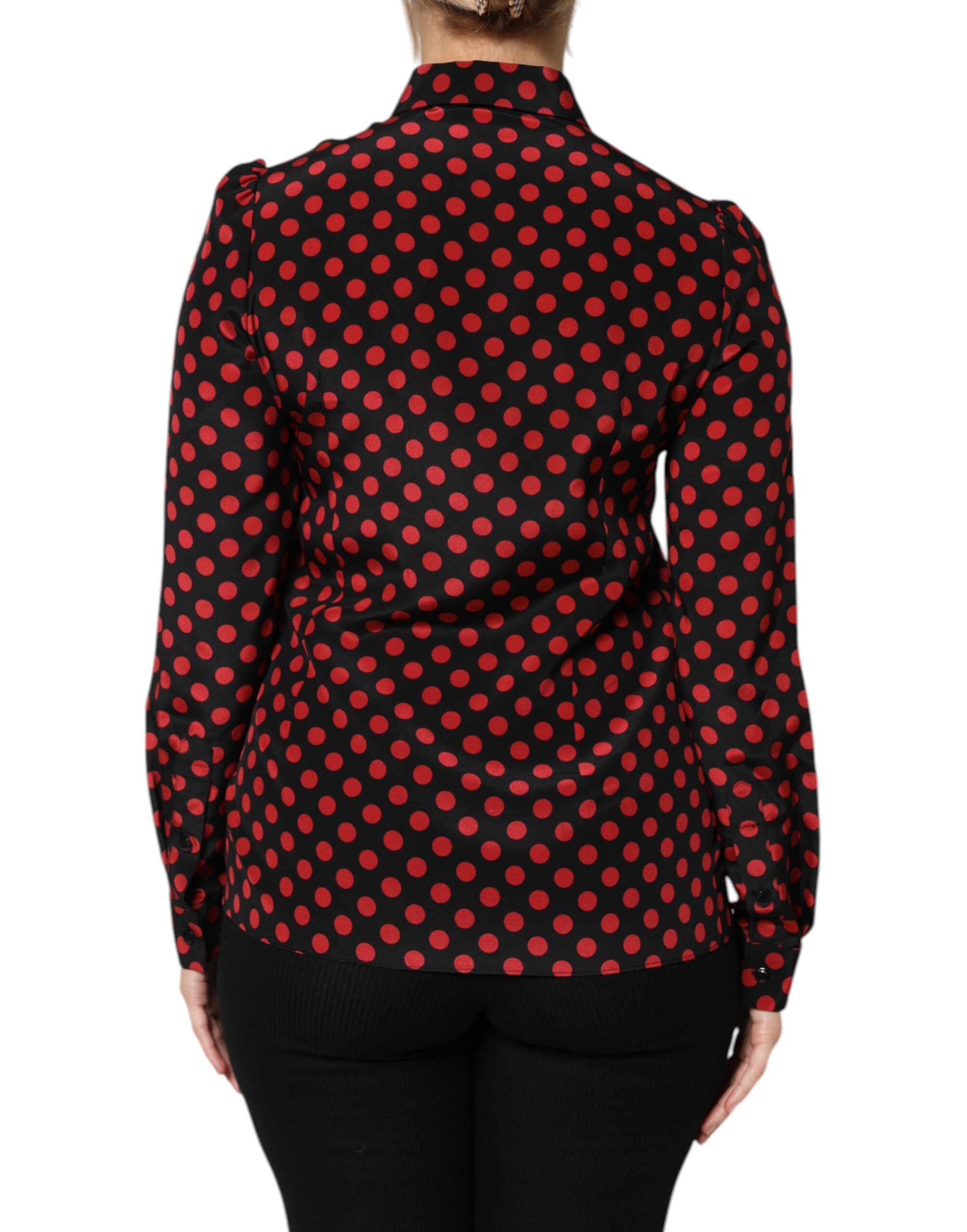 Dolce & Gabbana Black Red Polka Dot Silk Long Sleeves Women's Top (Pre-Owned)
