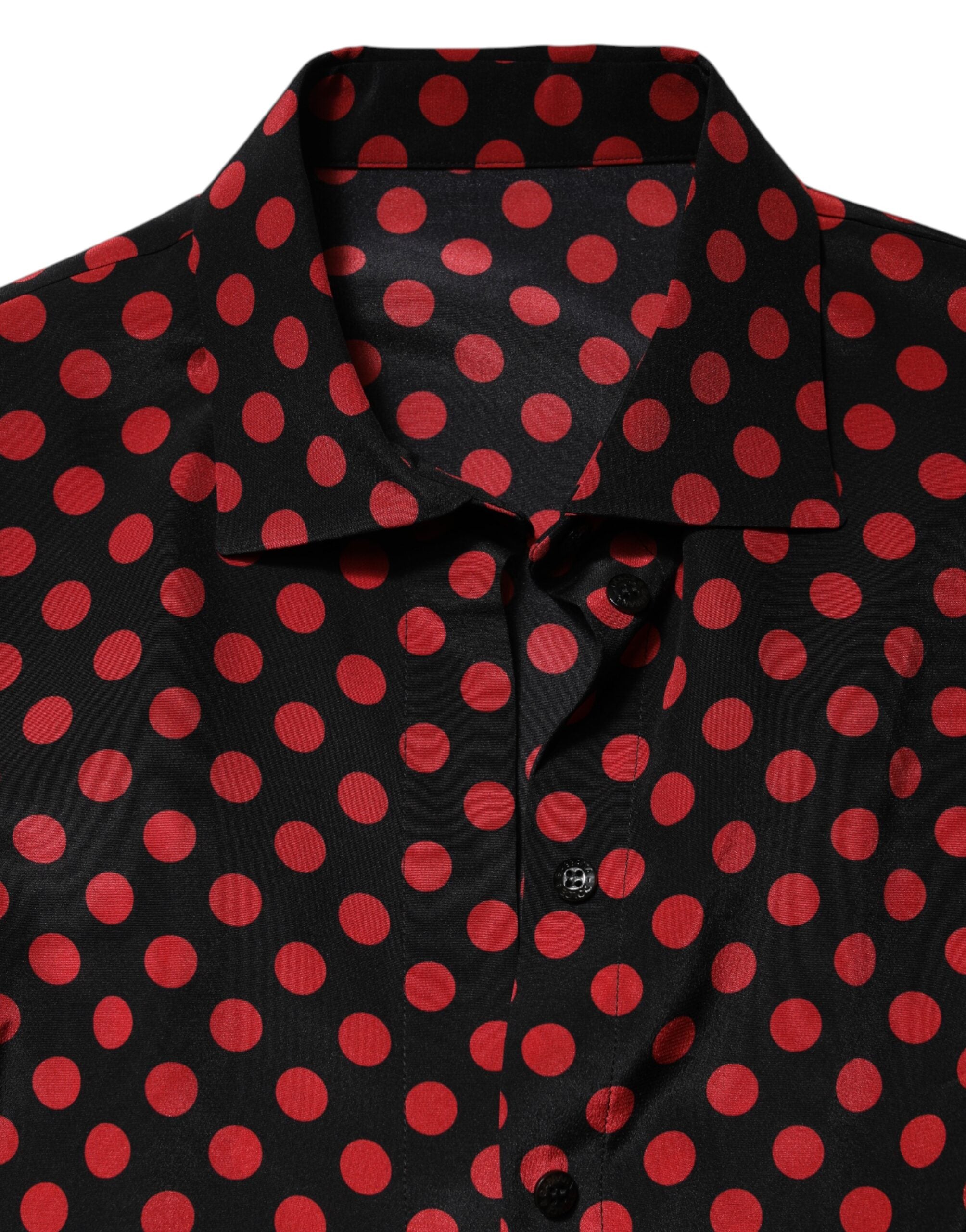 Dolce & Gabbana Black Red Polka Dot Silk Long Sleeves Women's Top (Pre-Owned)