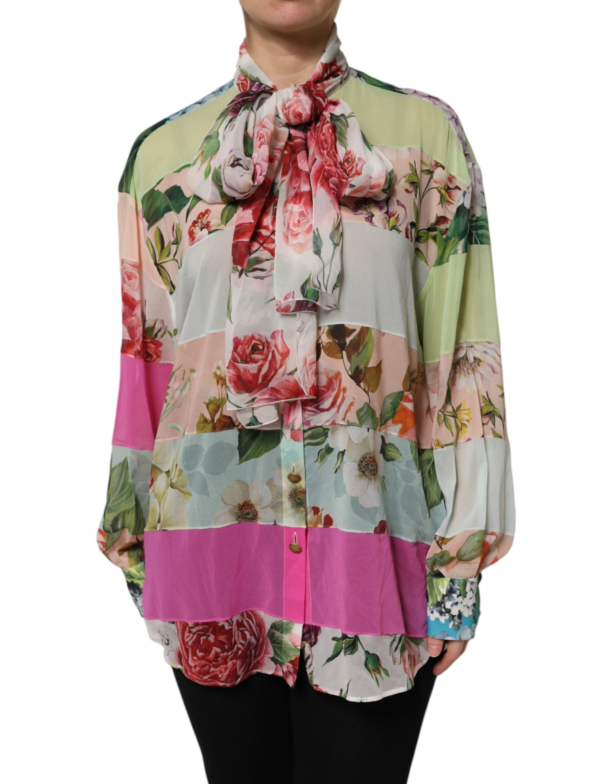 Dolce & Gabbana Multicolor Floral Patchwork Long Sleeves Women's Top