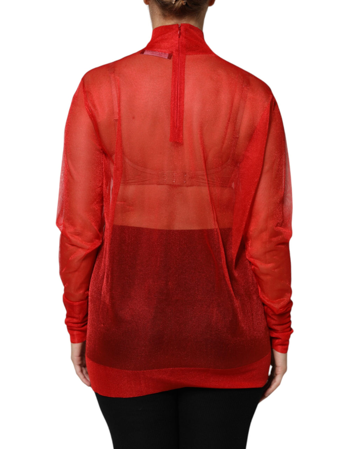 Dolce & Gabbana Red Tulle Turtleneck Long Sleeve Blouse Women's Top (Pre-Owned)