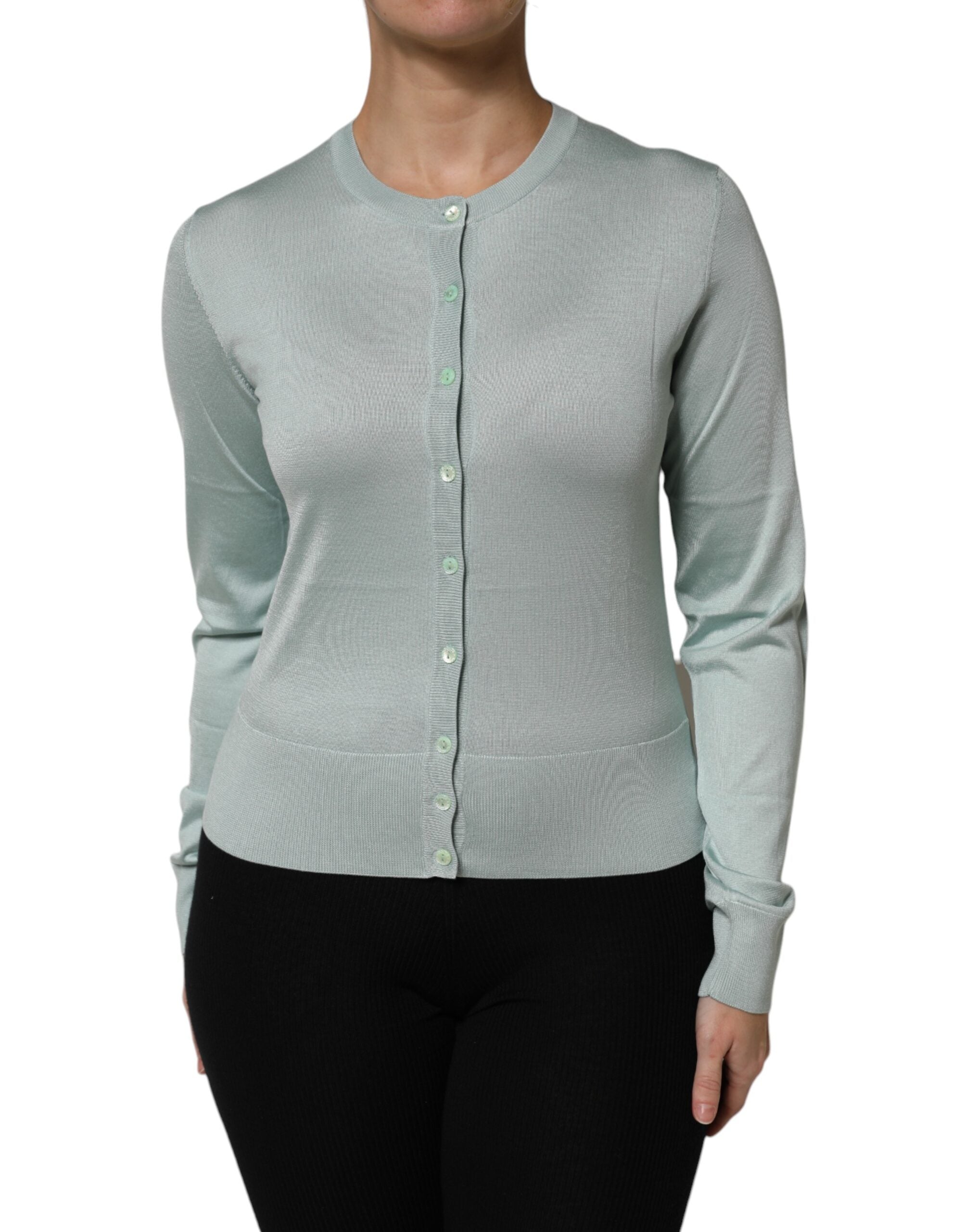 Dolce & Gabbana Light Green Silk Button Down Cardigan Women's Sweater