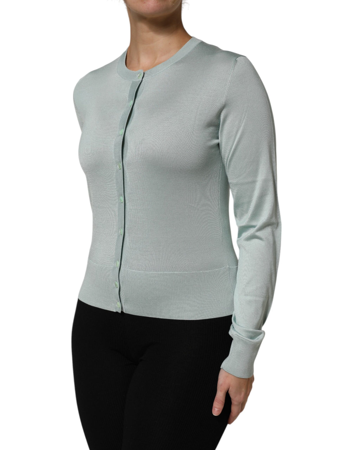 Dolce & Gabbana Light Green Silk Button Down Cardigan Women's Sweater
