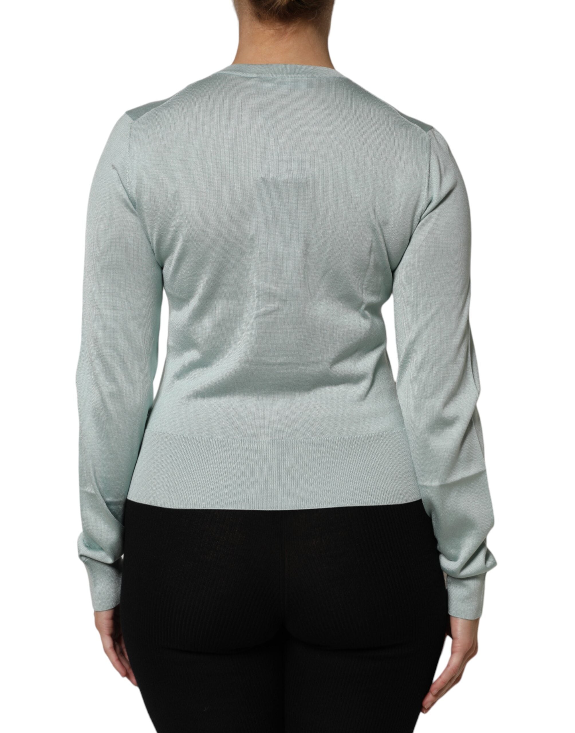 Dolce & Gabbana Light Green Silk Button Down Cardigan Women's Sweater