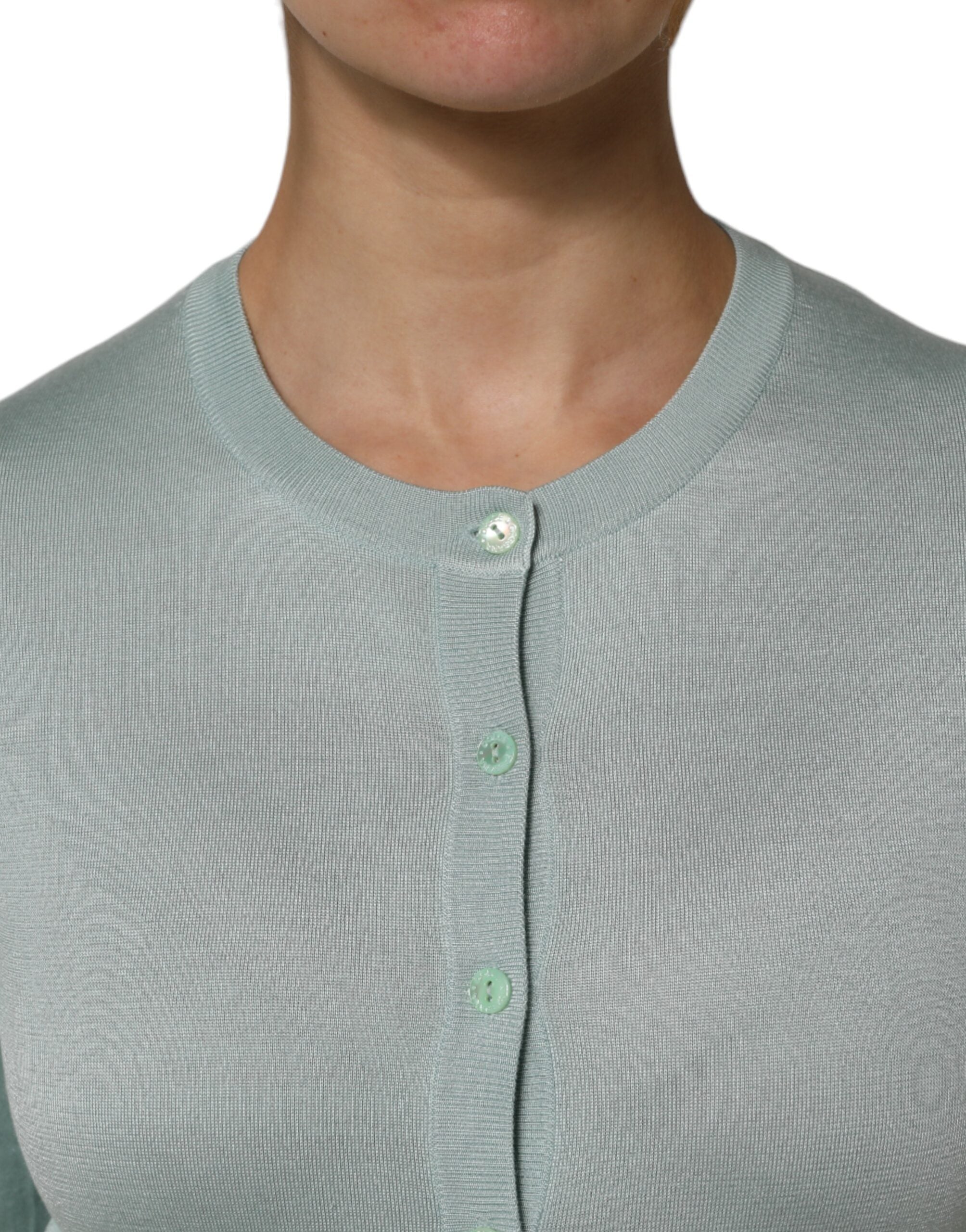 Dolce & Gabbana Light Green Silk Button Down Cardigan Women's Sweater