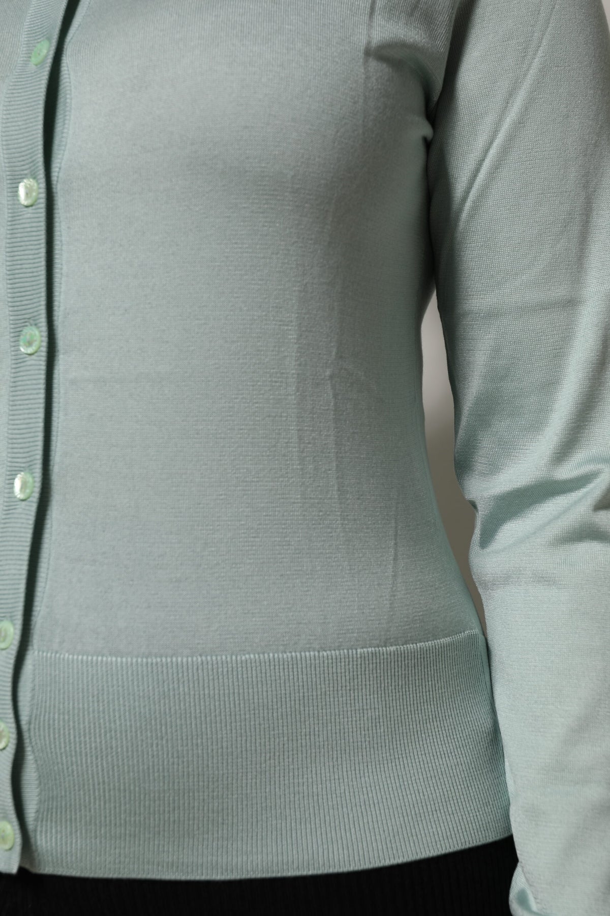 Dolce & Gabbana Light Green Silk Button Down Cardigan Women's Sweater