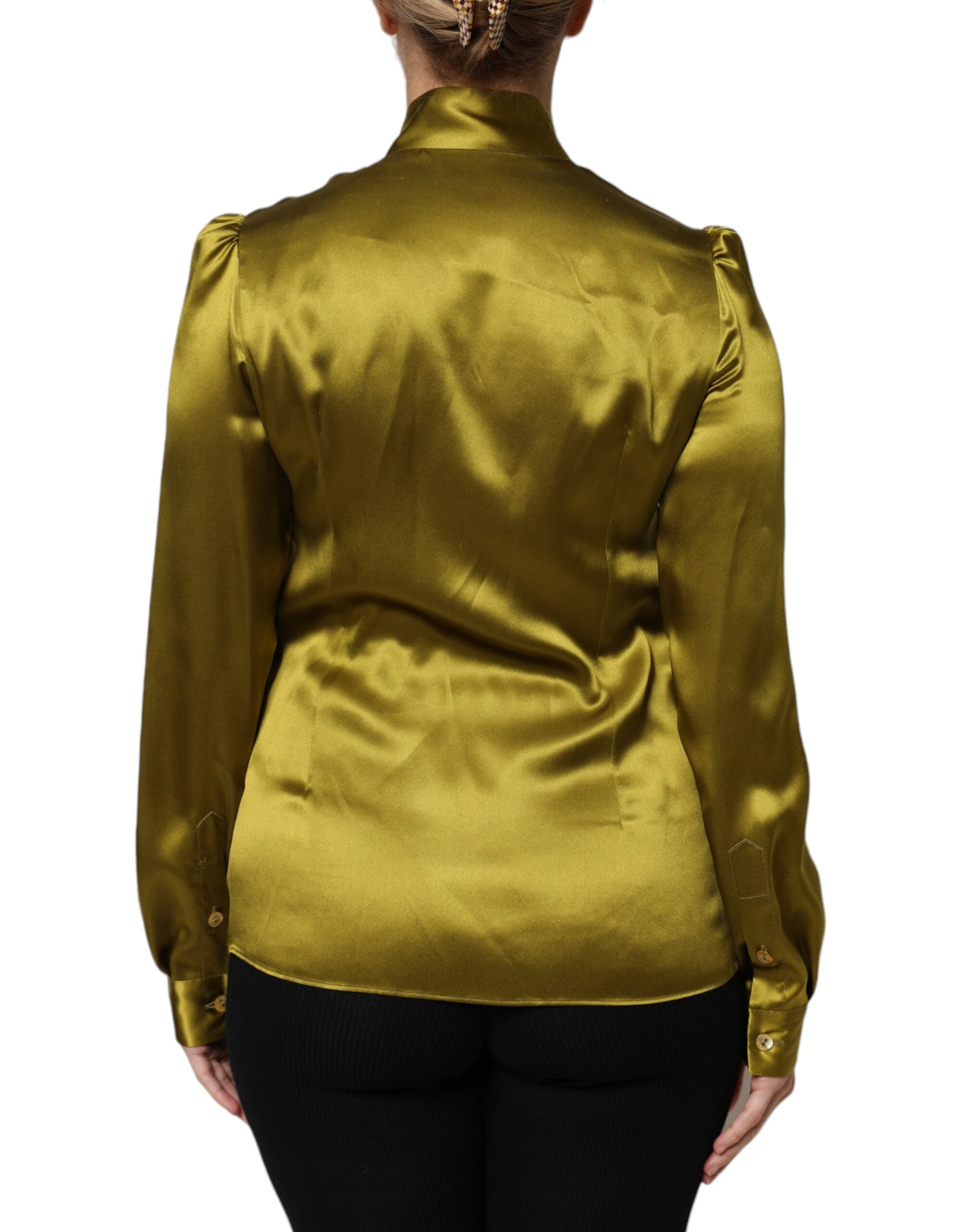 Dolce & Gabbana Green Ascot Collar Long Sleeves Blouse Women's Top (Pre-Owned)