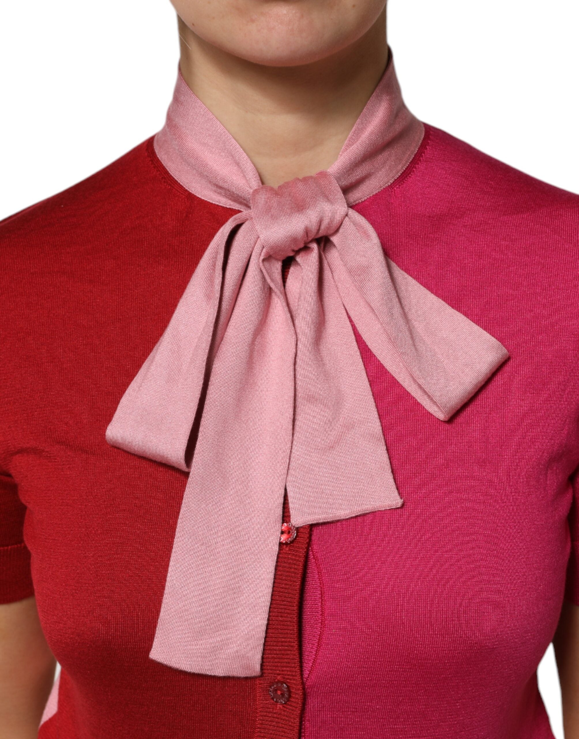 Dolce & Gabbana Pink Short Sleeves Buttoned Ascot Collar Women's Top