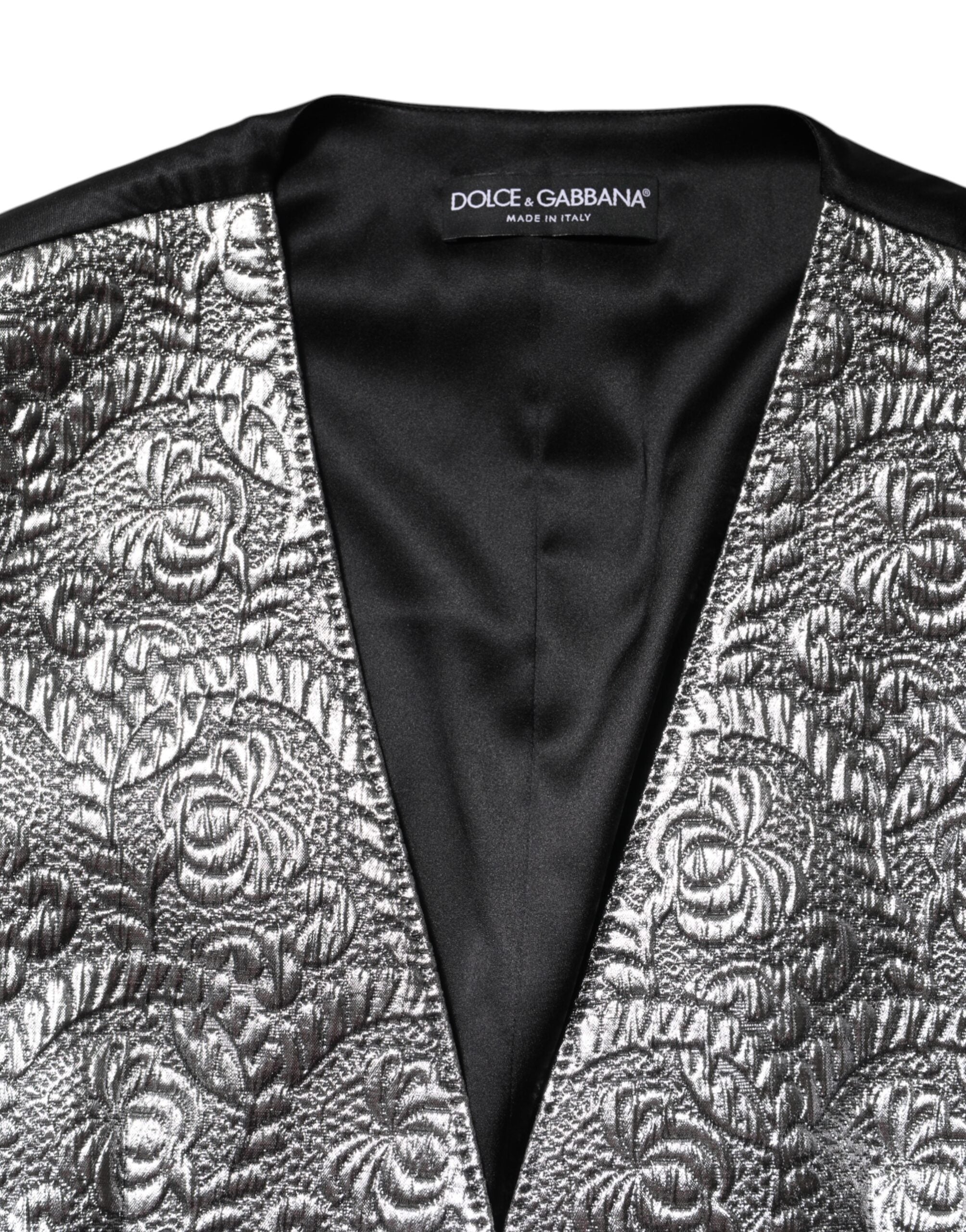 Dolce & Gabbana Silver Floral Jacquard Sleeveless Vest Women's Top