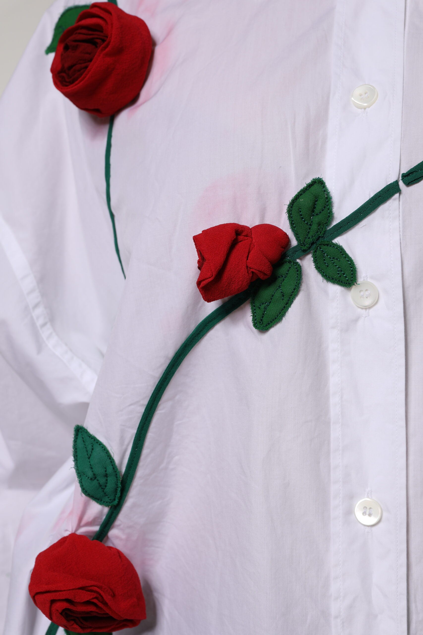 Dolce & Gabbana White Cotton Floral Appliques Dress Shirt Women's Top (Pre-Owned)
