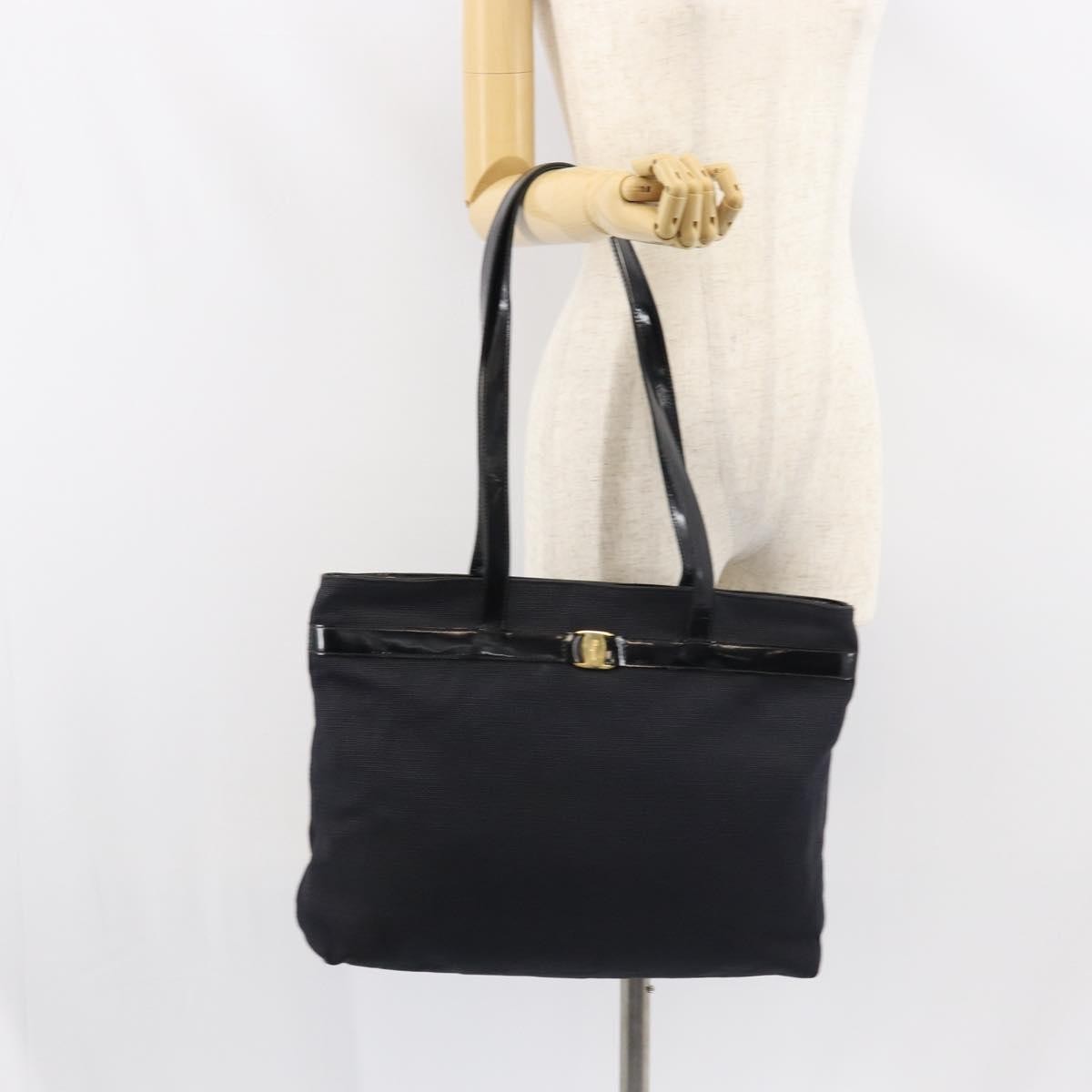 Salvatore Ferragamo Vala Tote Canvas Black Canvas Tote Bag Bag (Pre-Owned)