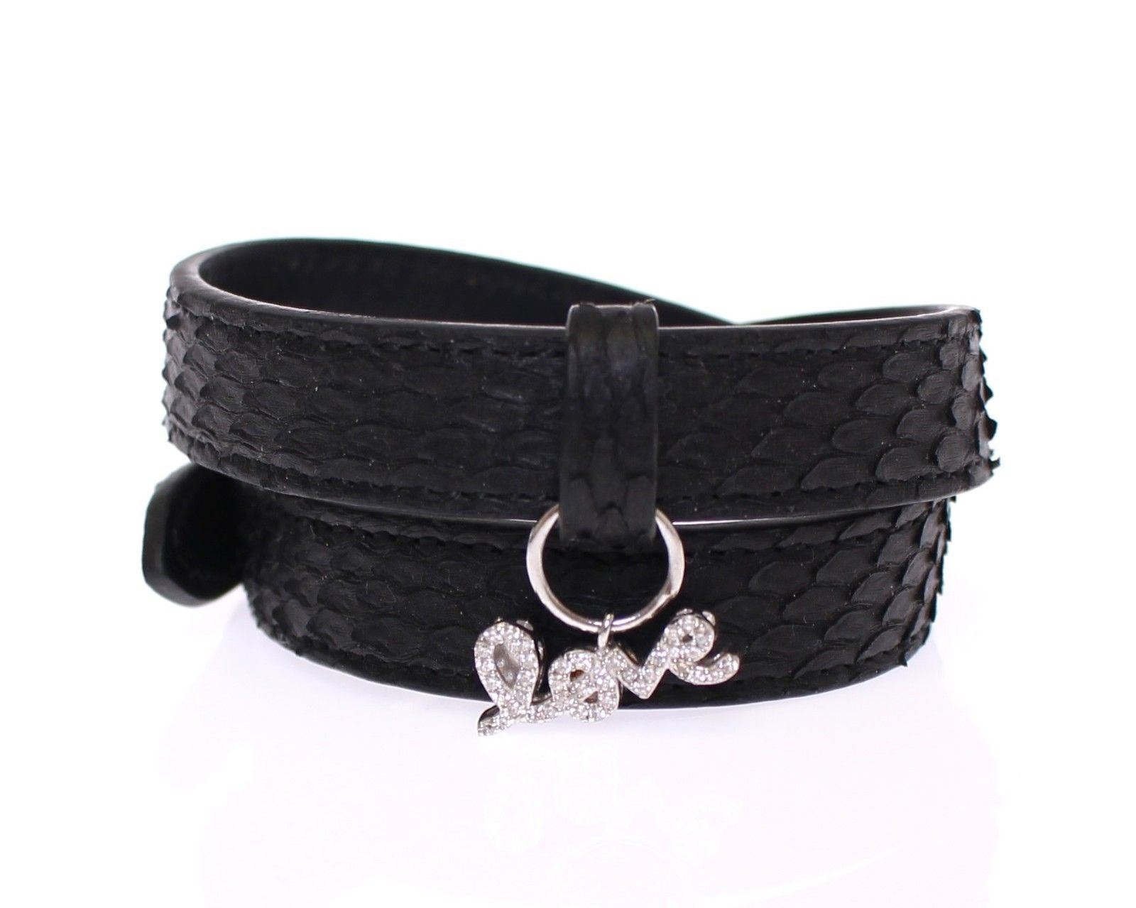 Nialaya Snakeskin CZ LOVE 925 Silver Men's Bracelet
