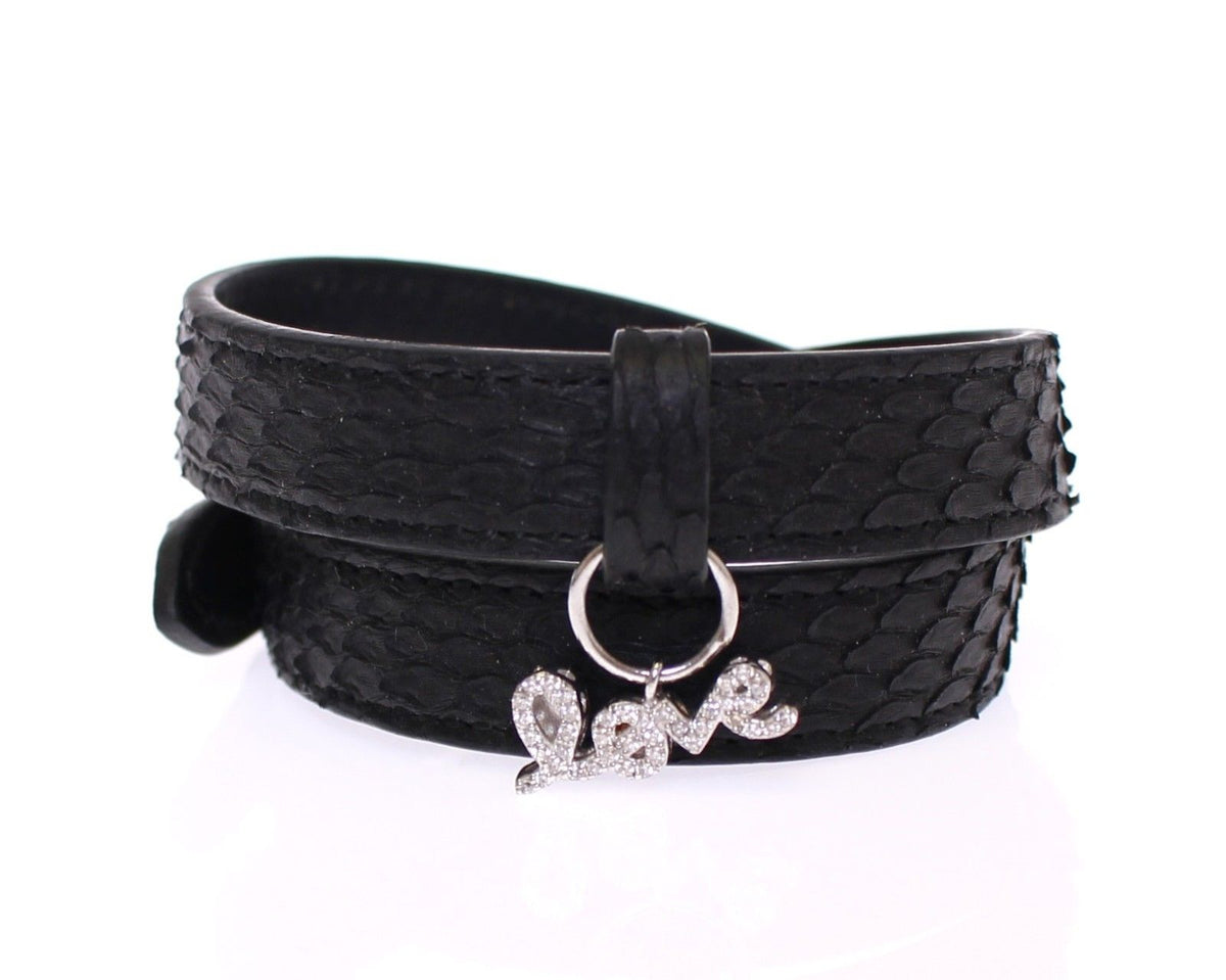 Nialaya Snakeskin CZ LOVE 925 Silver Men's Bracelet