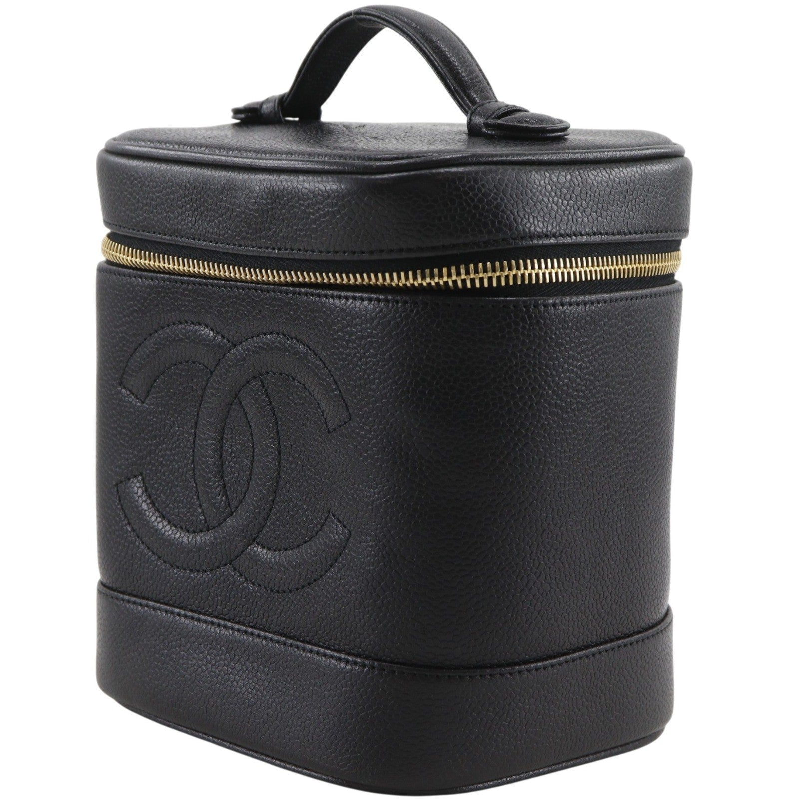 Chanel Vintage Timeless Cosmetic Case Caviar Black Leather Handbag (Pre-Owned)