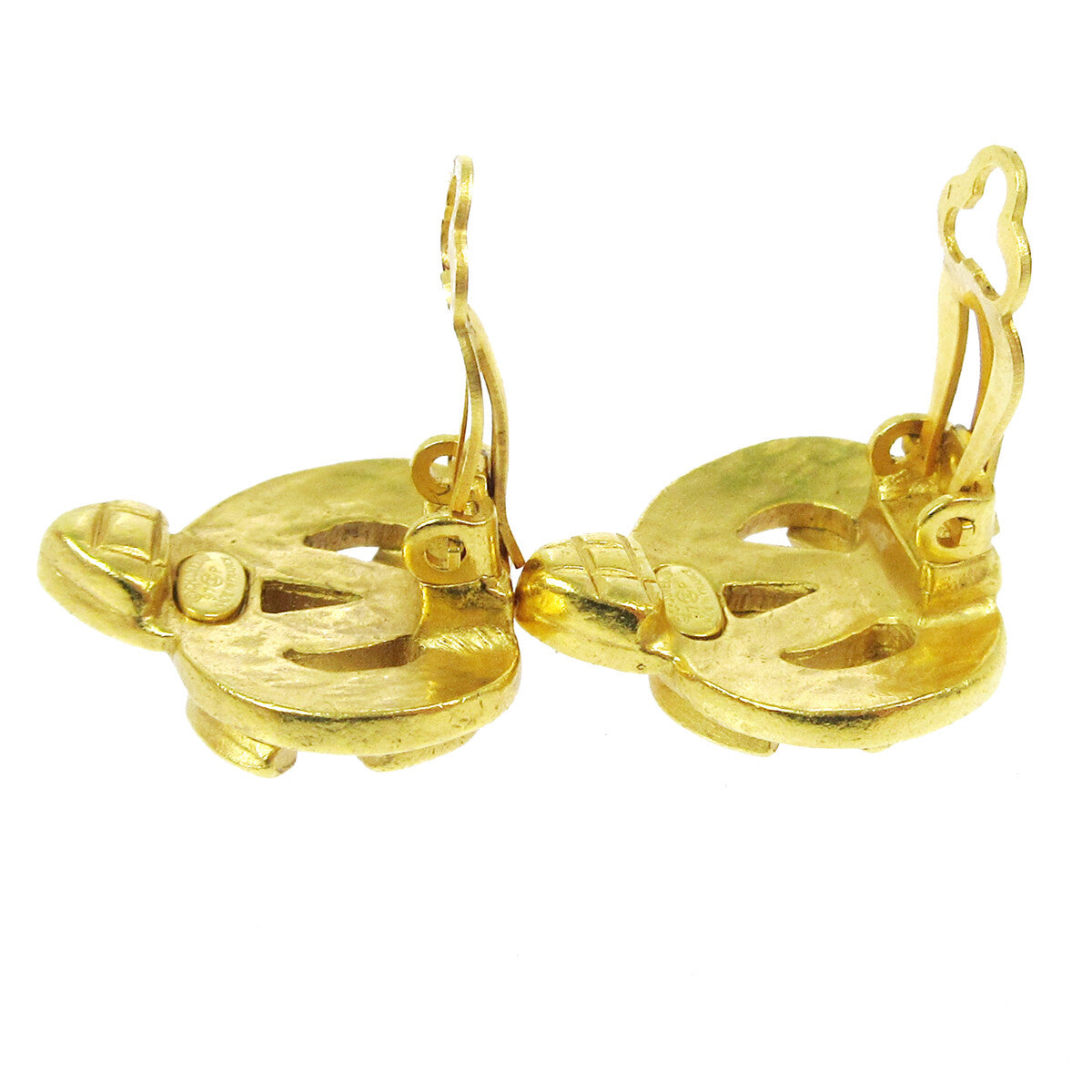 Chanel Cc Logo Heart Gold-Plated Gold Gold_Plated Earrings Jewelry (Pre-Owned)